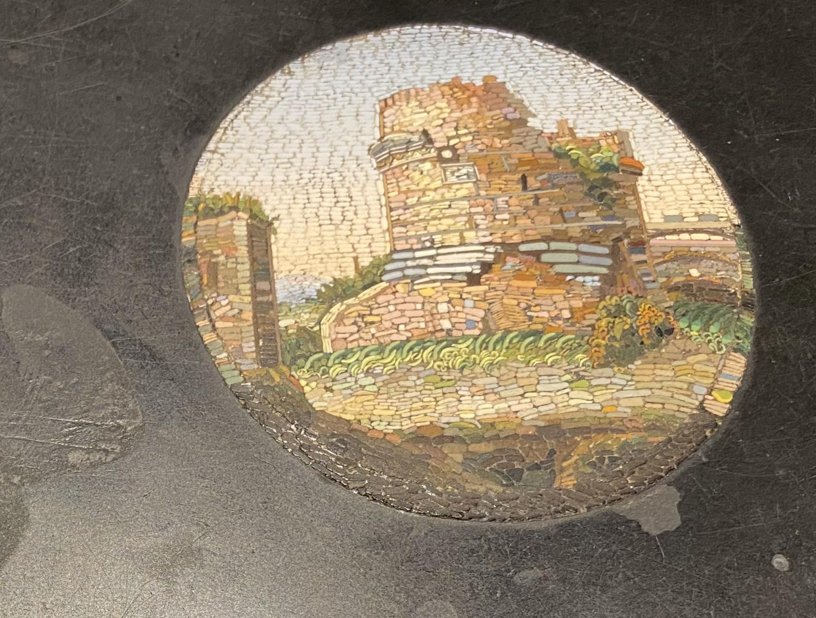 19th Century Italian Micro Mosaic Round Center Table with Ebonized Carved Base For Sale 3