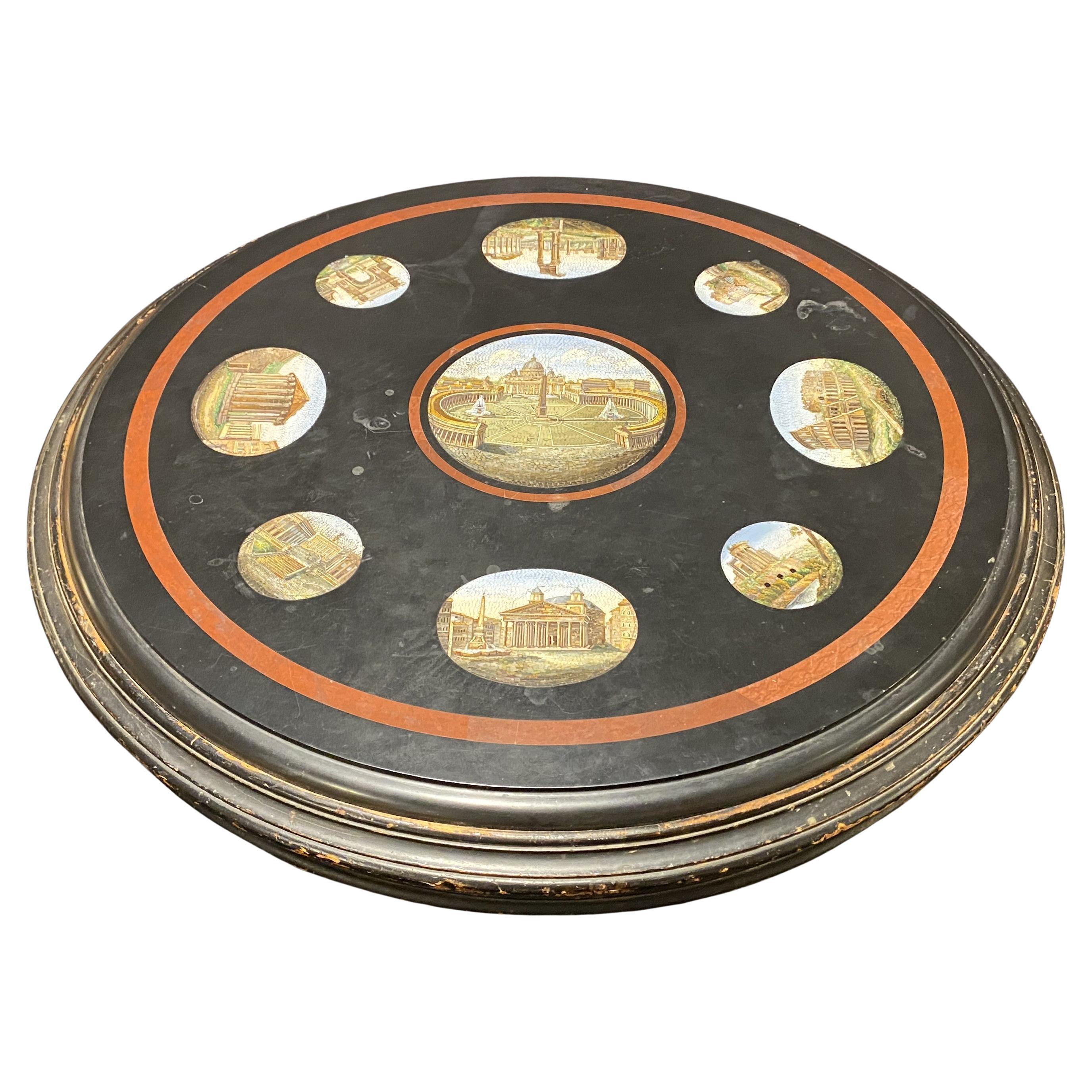 19th Century Italian Micro Mosaic Round Center Table with Ebonized Carved Base For Sale