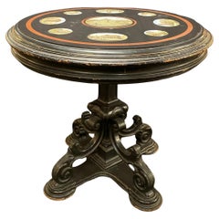 19th Century Italian Micro Mosaic Round Center Table with Ebonized Carved Base