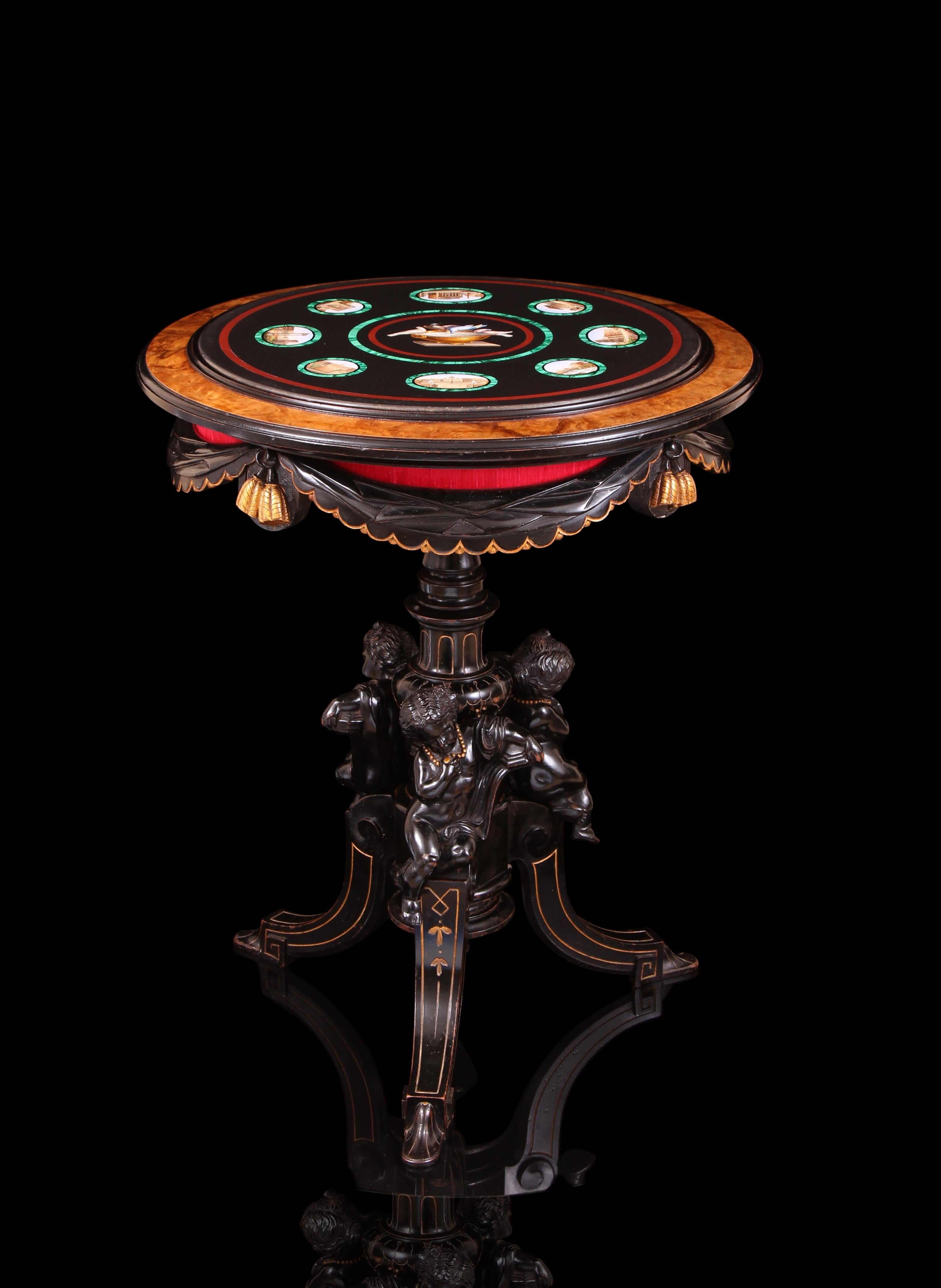 Wichtige & seltene 19. Jahrhundert Italienisch Mikromosaik, bronziert & Paket vergoldet Holztisch. Ein exquisit gestaltetes Meisterwerk, bei dem der romantische und opernhafte Sockel und das atemberaubende Oberteil komplett aufeinander abgestimmt