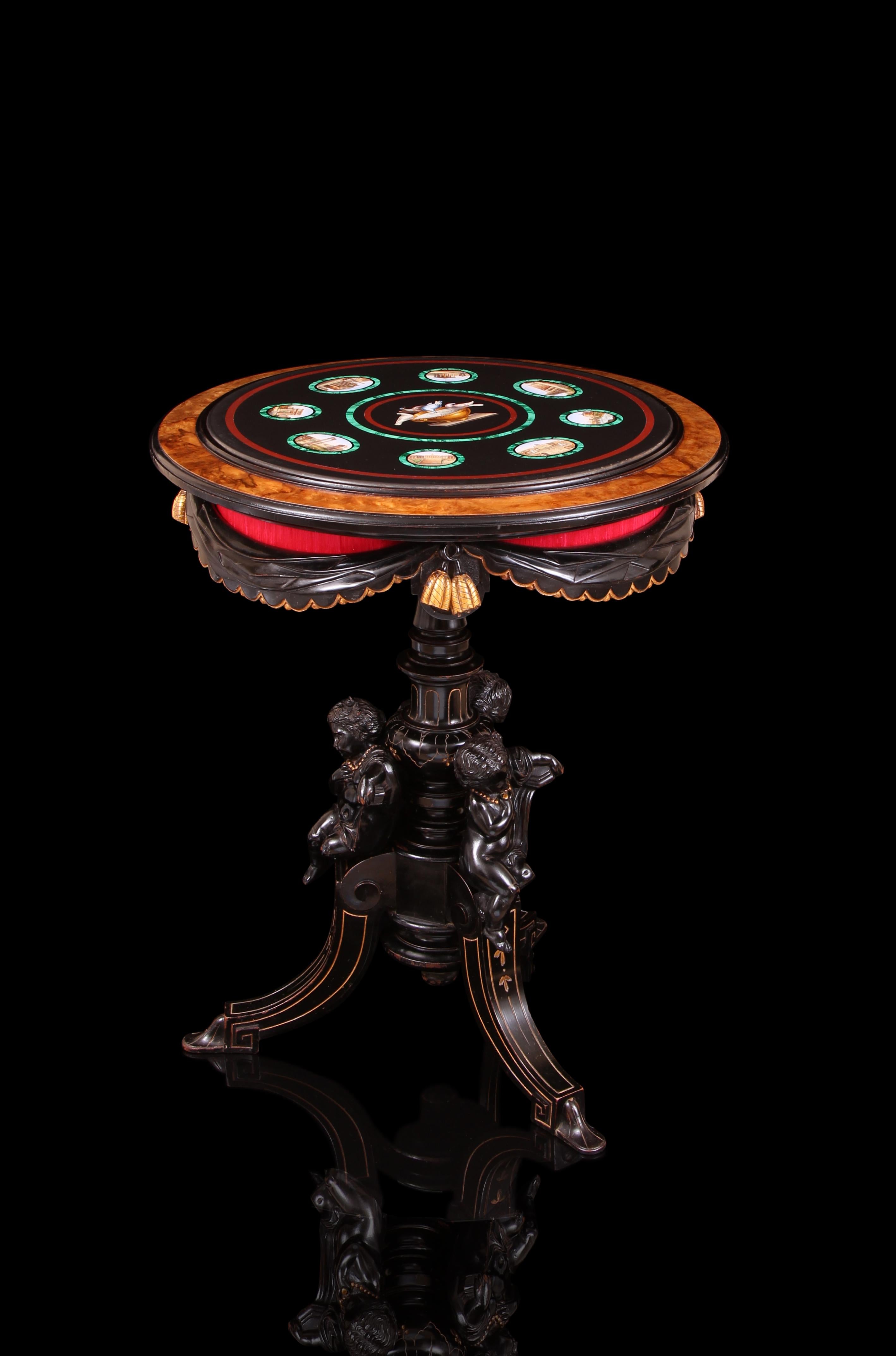 19th Century Italian Micromosaic Bronzed & Parcel Gilt Wood Table  For Sale 1