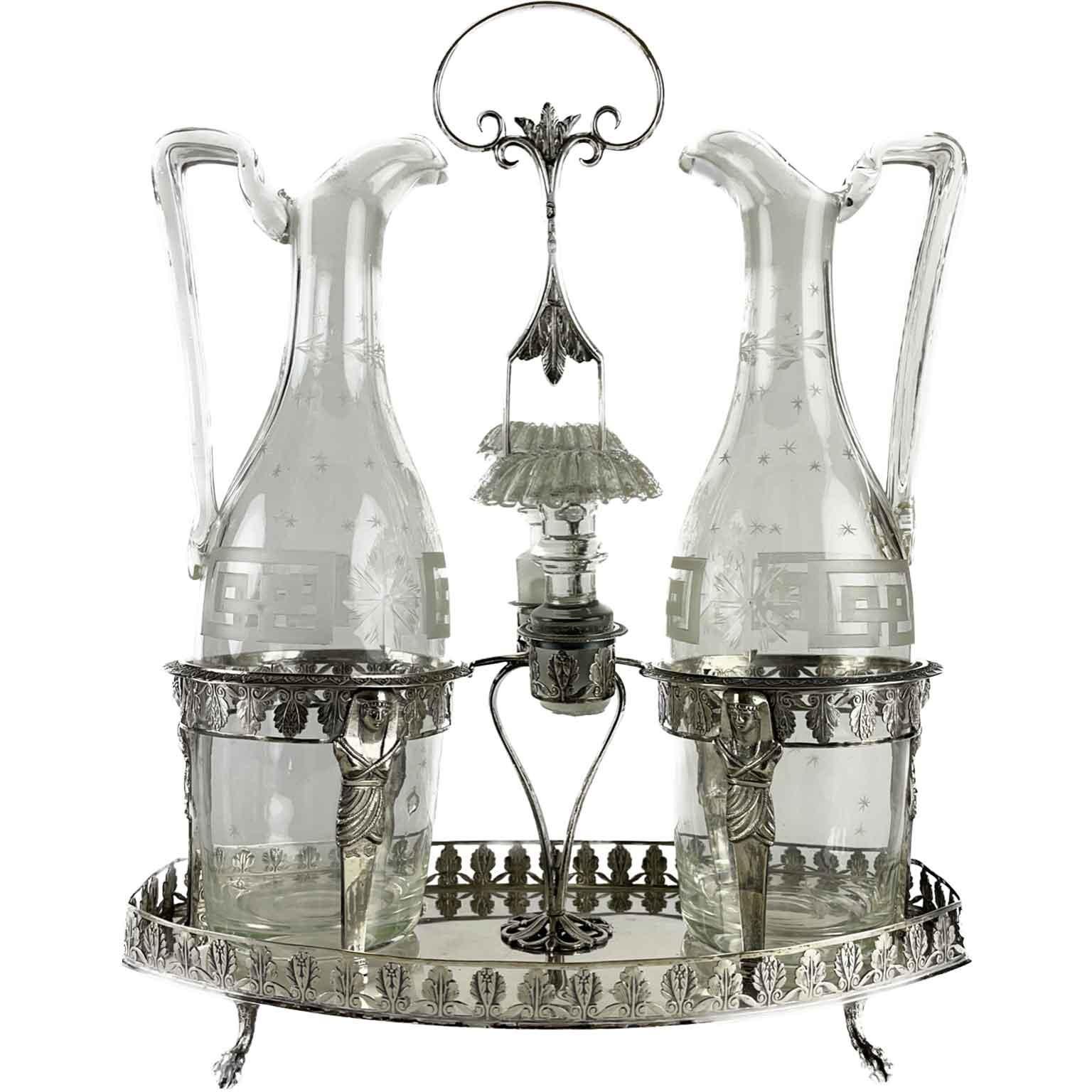 19th Century Italian Milanese Neoclassical Silver Oil and Vinegar Cruet Set For Sale 7