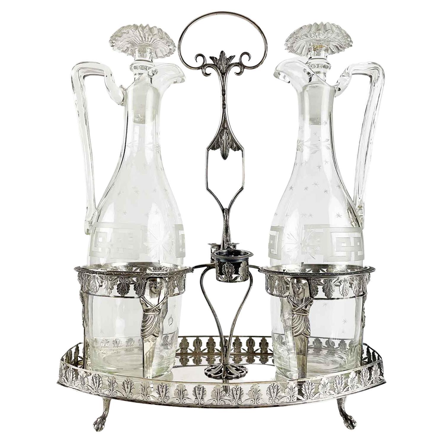 Italienisches Mailänder neoklassizistisches Öl- und Vinegar-Krüge-Set aus Silber des 19. Jahrhunderts