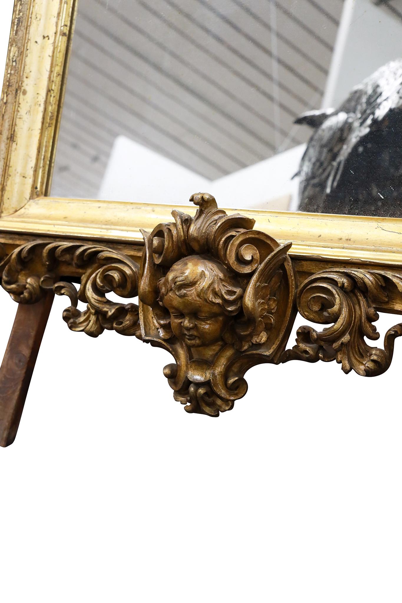19th Century Italian Mirror with Cherub Head In Good Condition For Sale In Round Top, TX