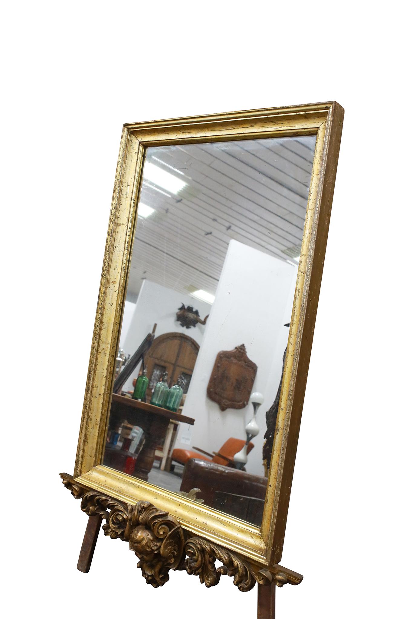 Wood 19th Century Italian Mirror with Cherub Head For Sale