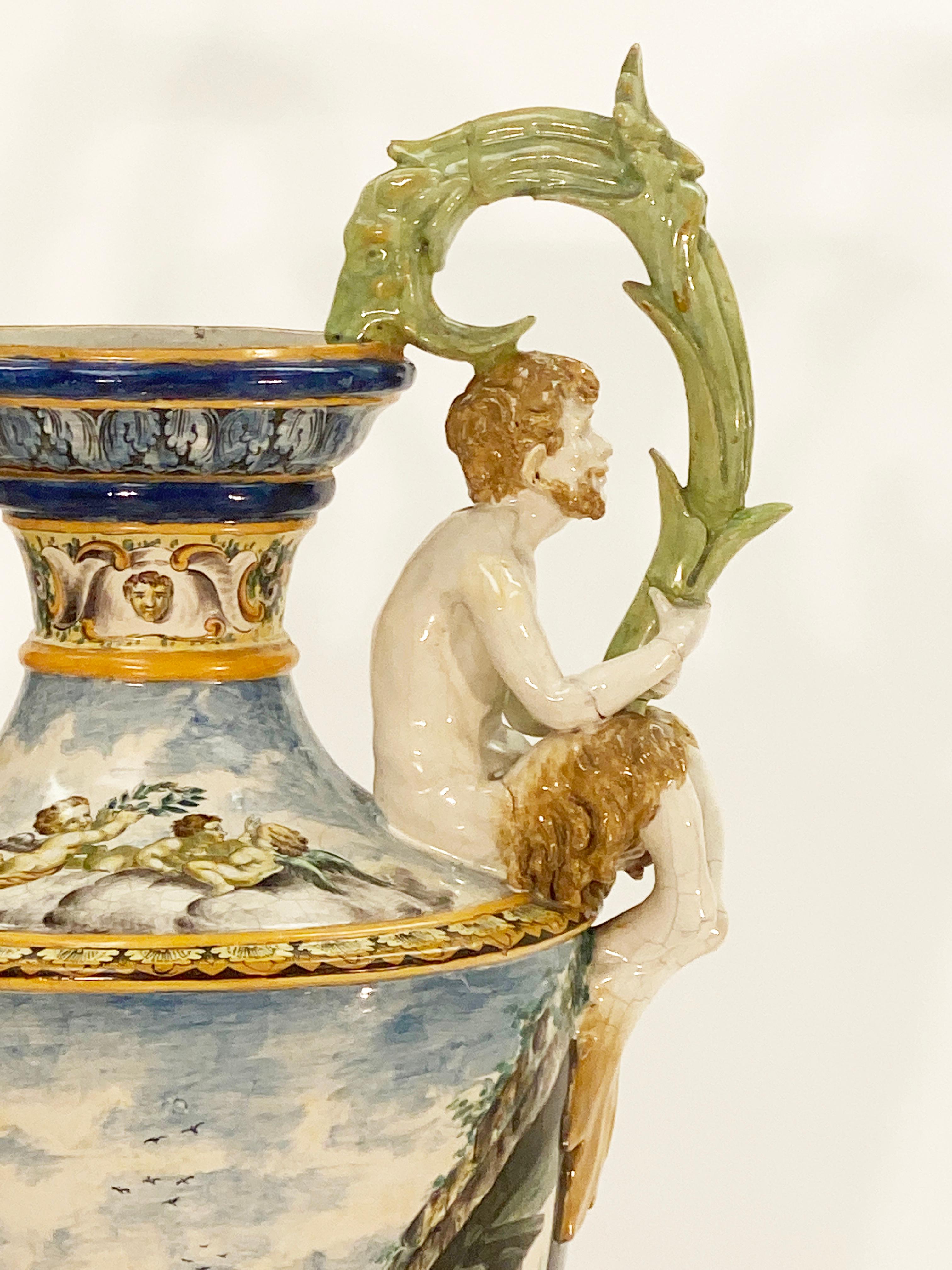 Neoclassical 19th Century Italian Mojalica Monumental Urn For Sale