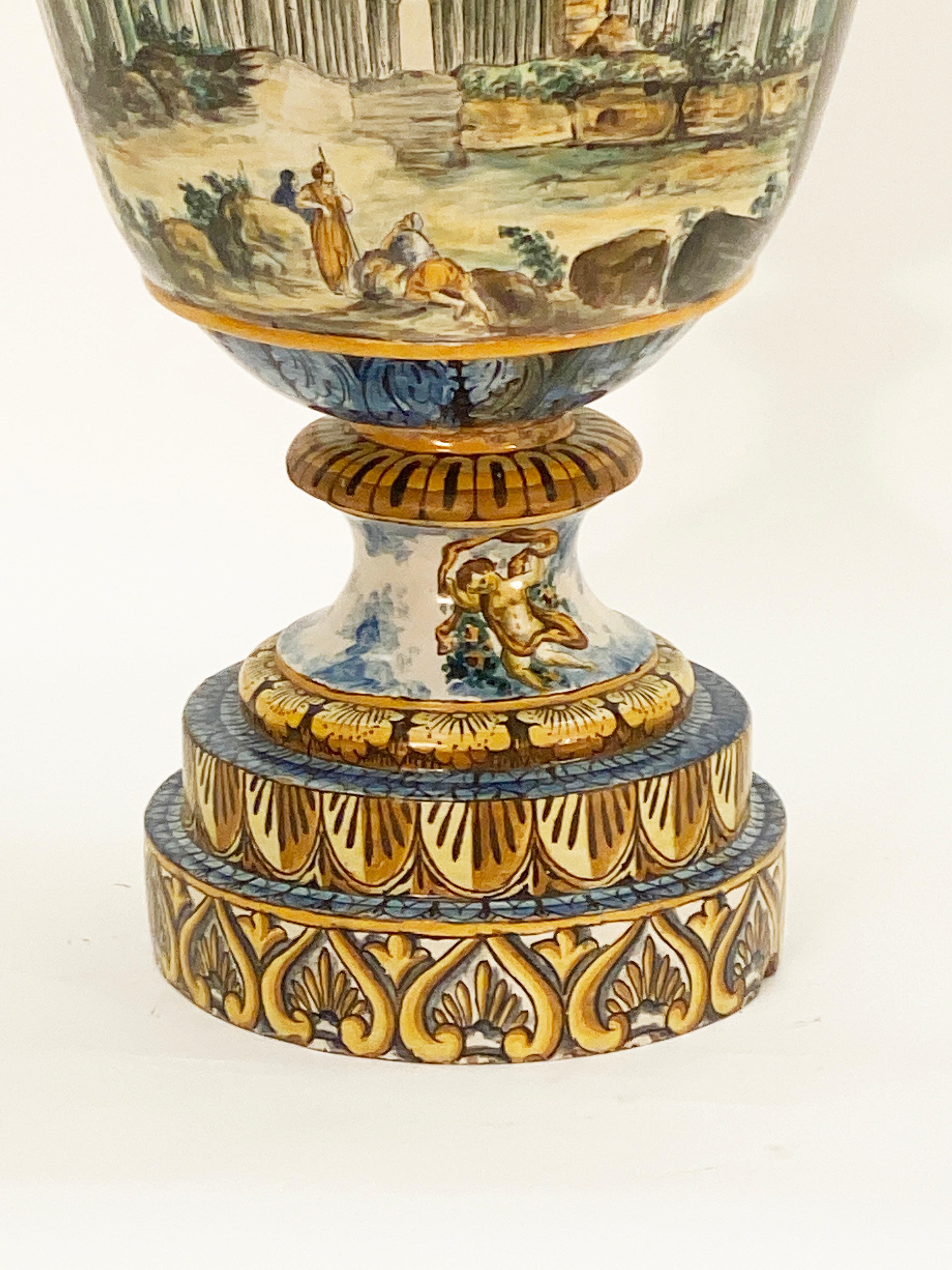 Porcelain 19th Century Italian Mojalica Monumental Urn For Sale