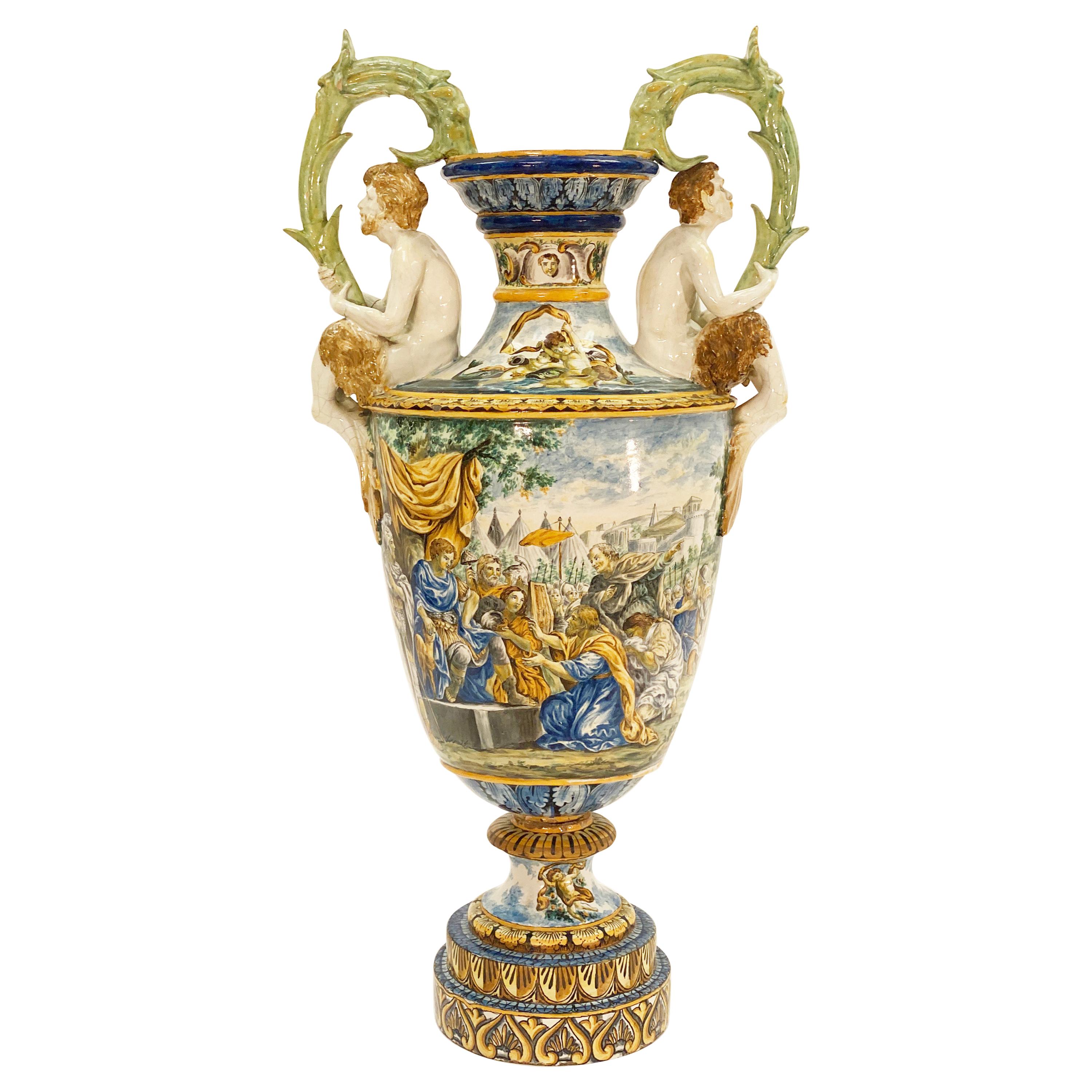 Urne monumentale italienne Mojalica du 19ème siècle en céramique
