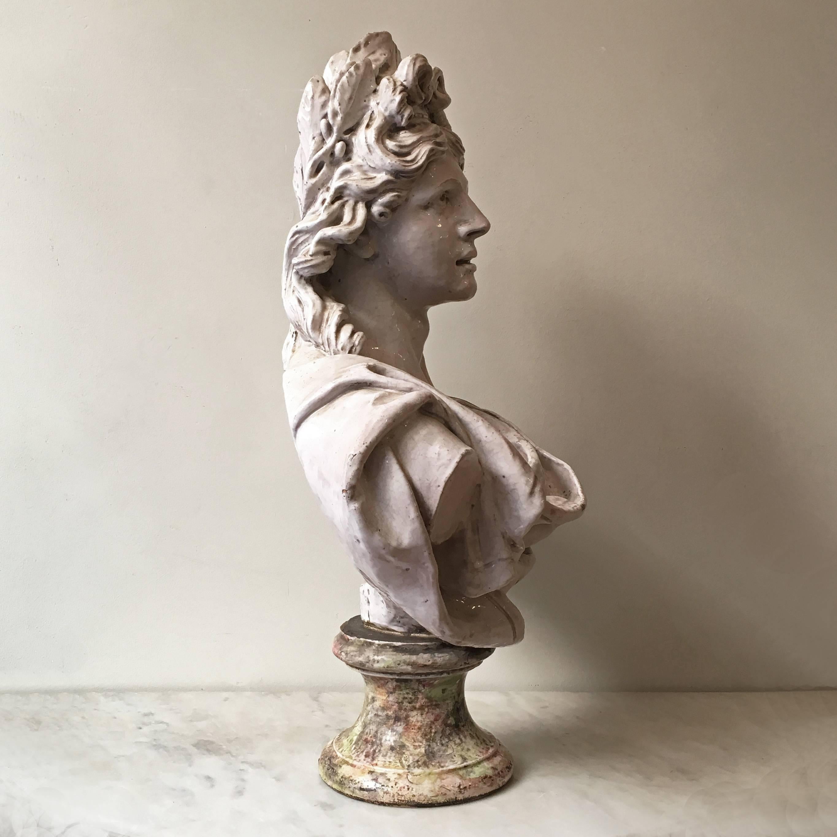 19th Century Italian Monumental White Glazed Terracotta Bust of Female Figure 8