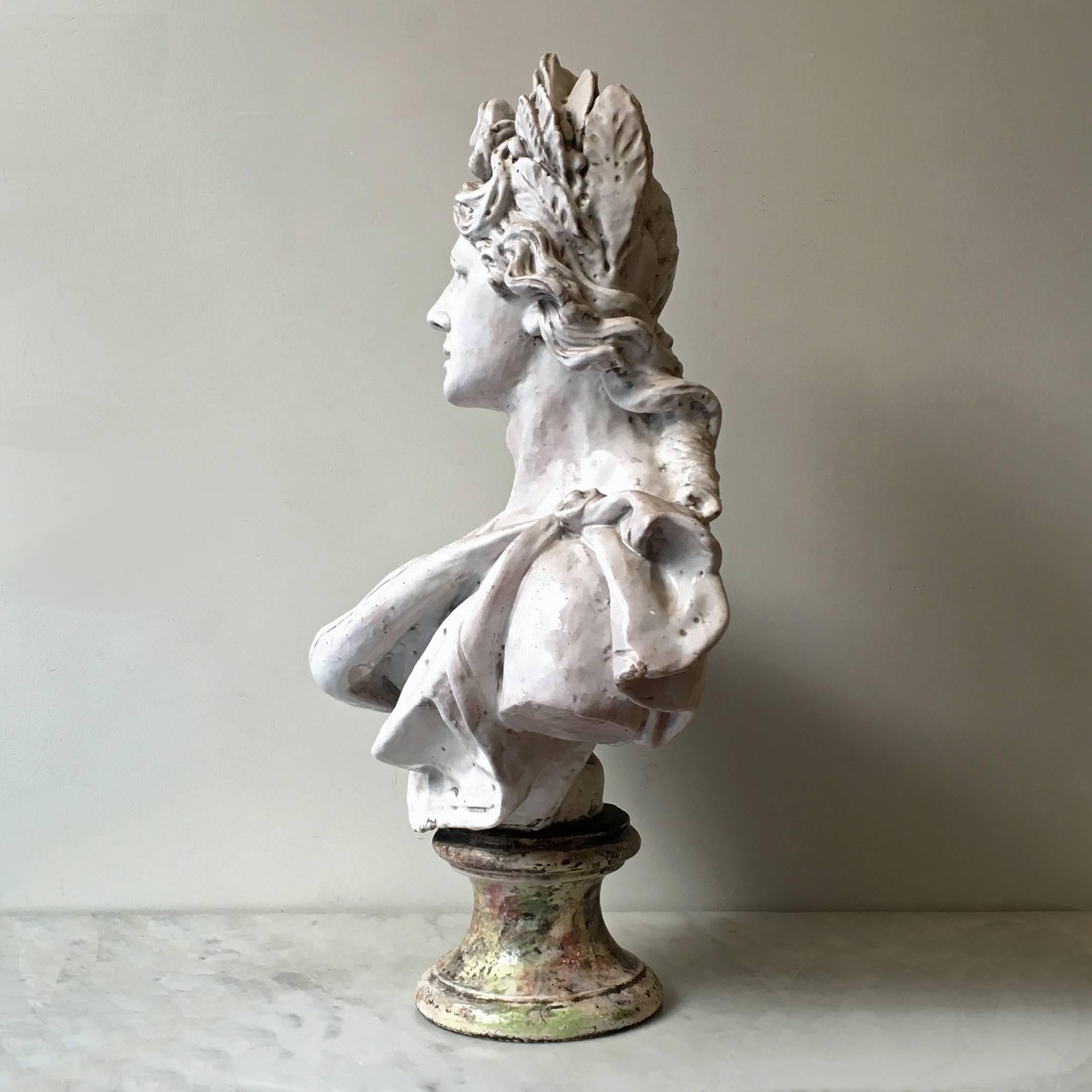 19th Century Italian Monumental White Glazed Terracotta Bust of Female Figure 9