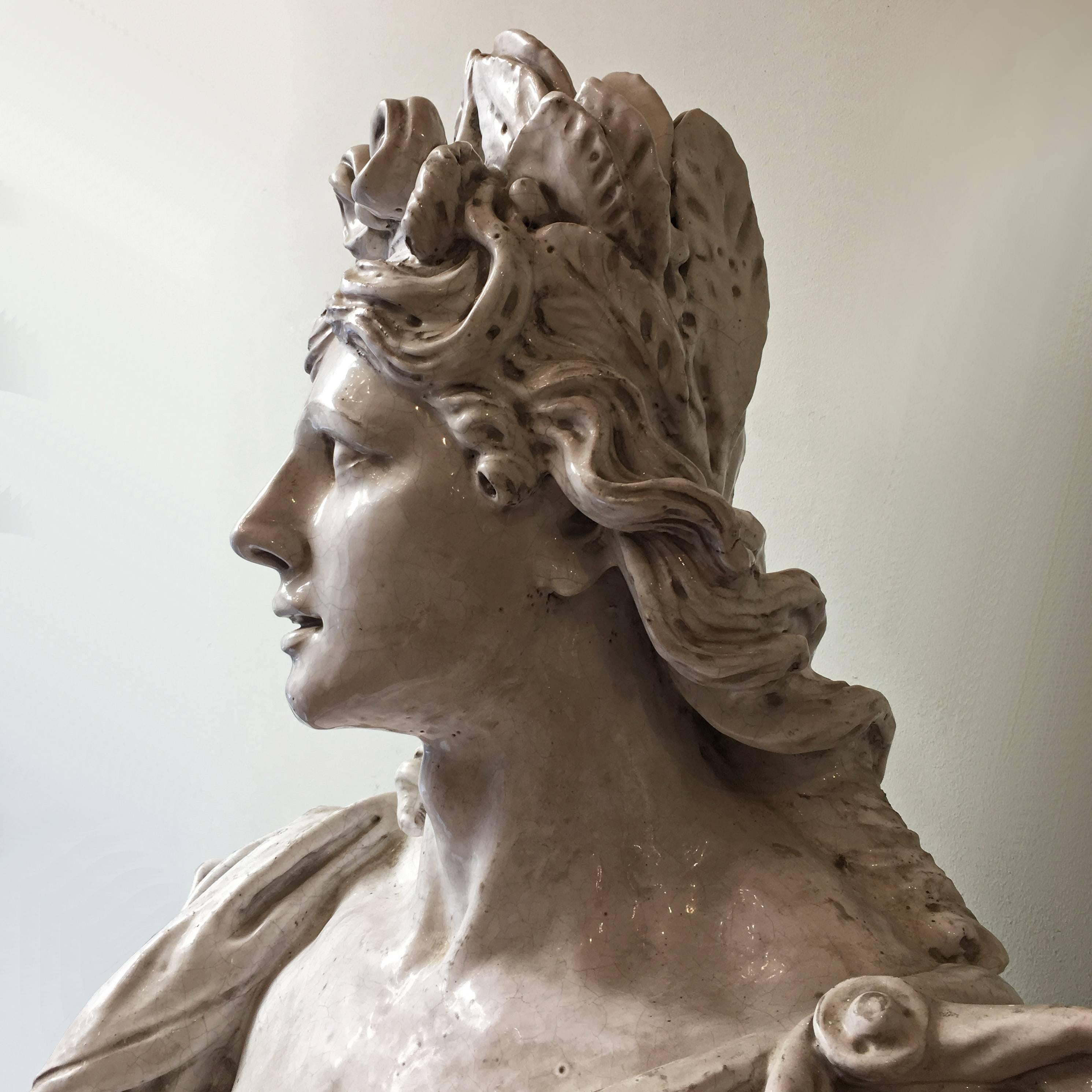 19th Century Italian Monumental White Glazed Terracotta Bust of Female Figure 13