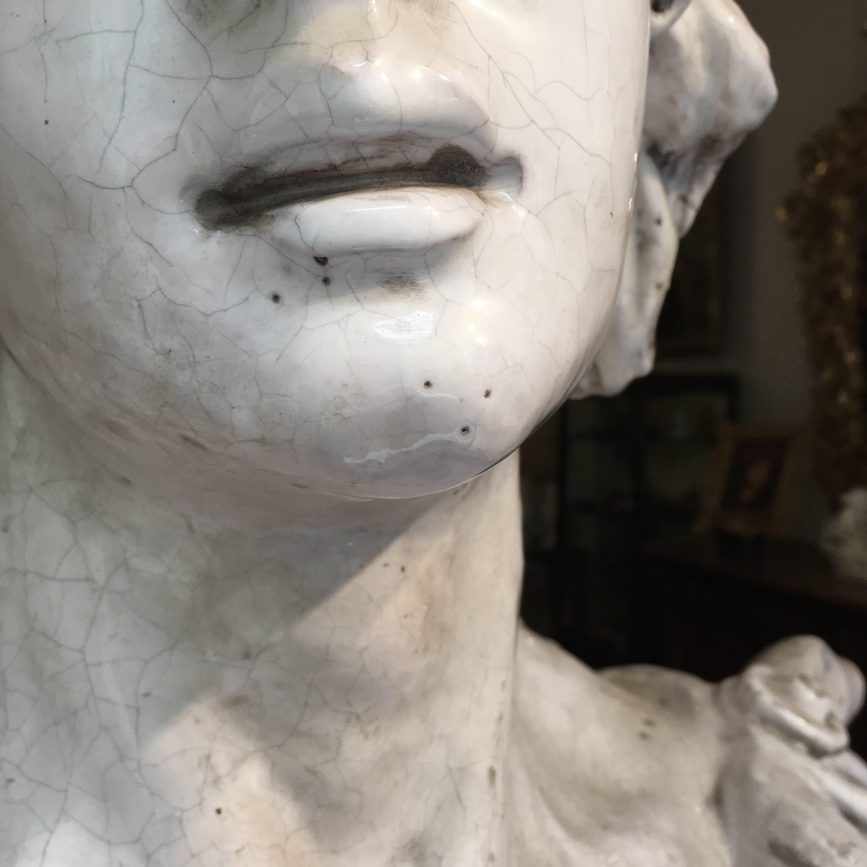19th Century Italian Monumental White Glazed Terracotta Bust of Female Figure 3
