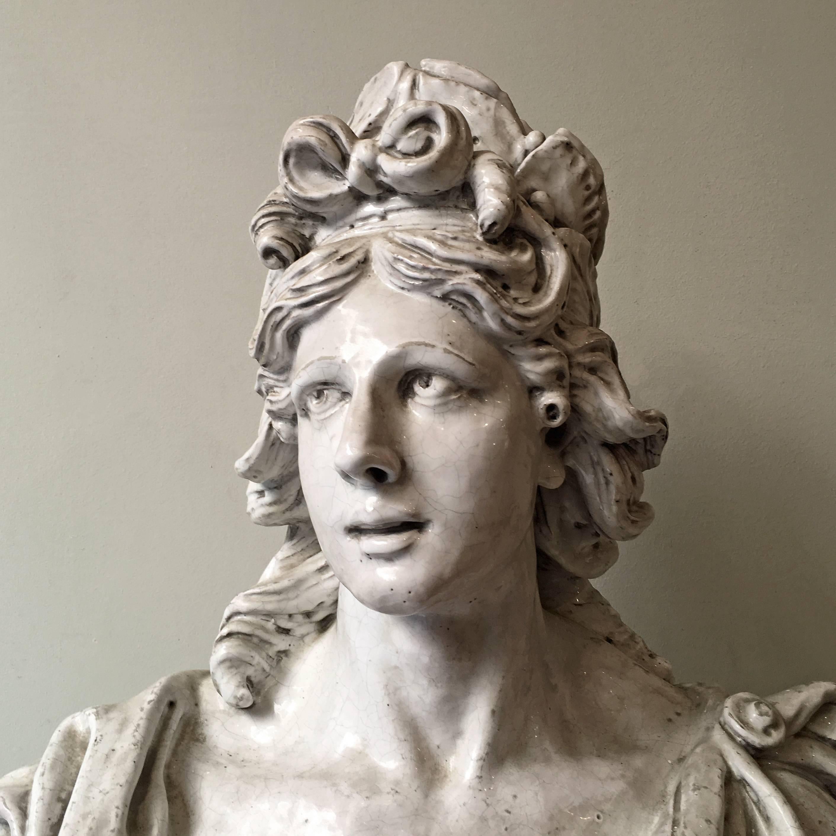 19th Century Italian Monumental White Glazed Terracotta Bust of Female Figure 5