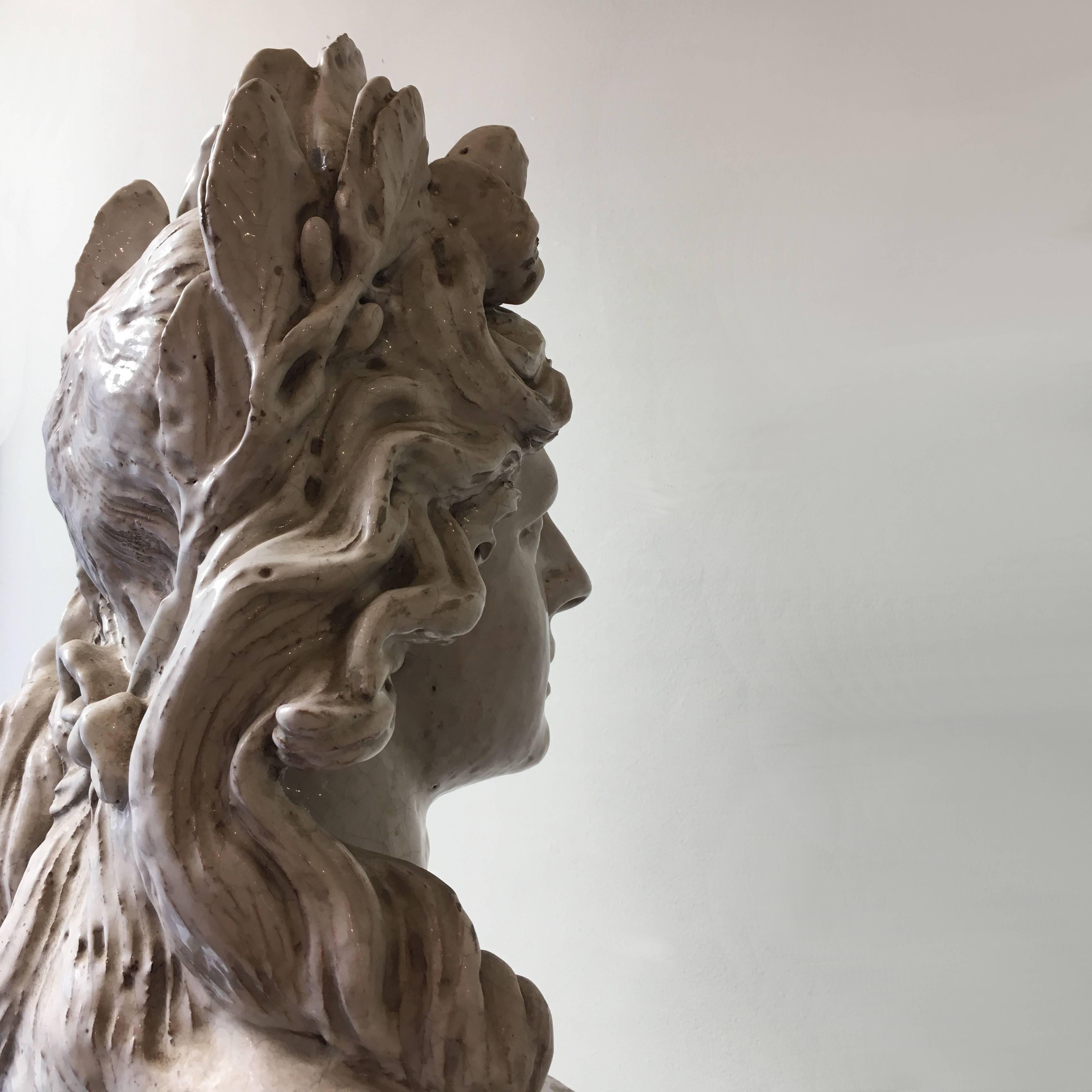 19th Century Italian Monumental White Glazed Terracotta Bust of Female Figure 6