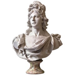 19th Century Italian Monumental White Glazed Terracotta Bust of Female Figure