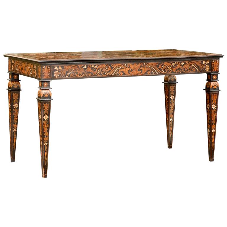19th Century Italian Mother of Pearl and Ebony Inlaid Center Table or Console