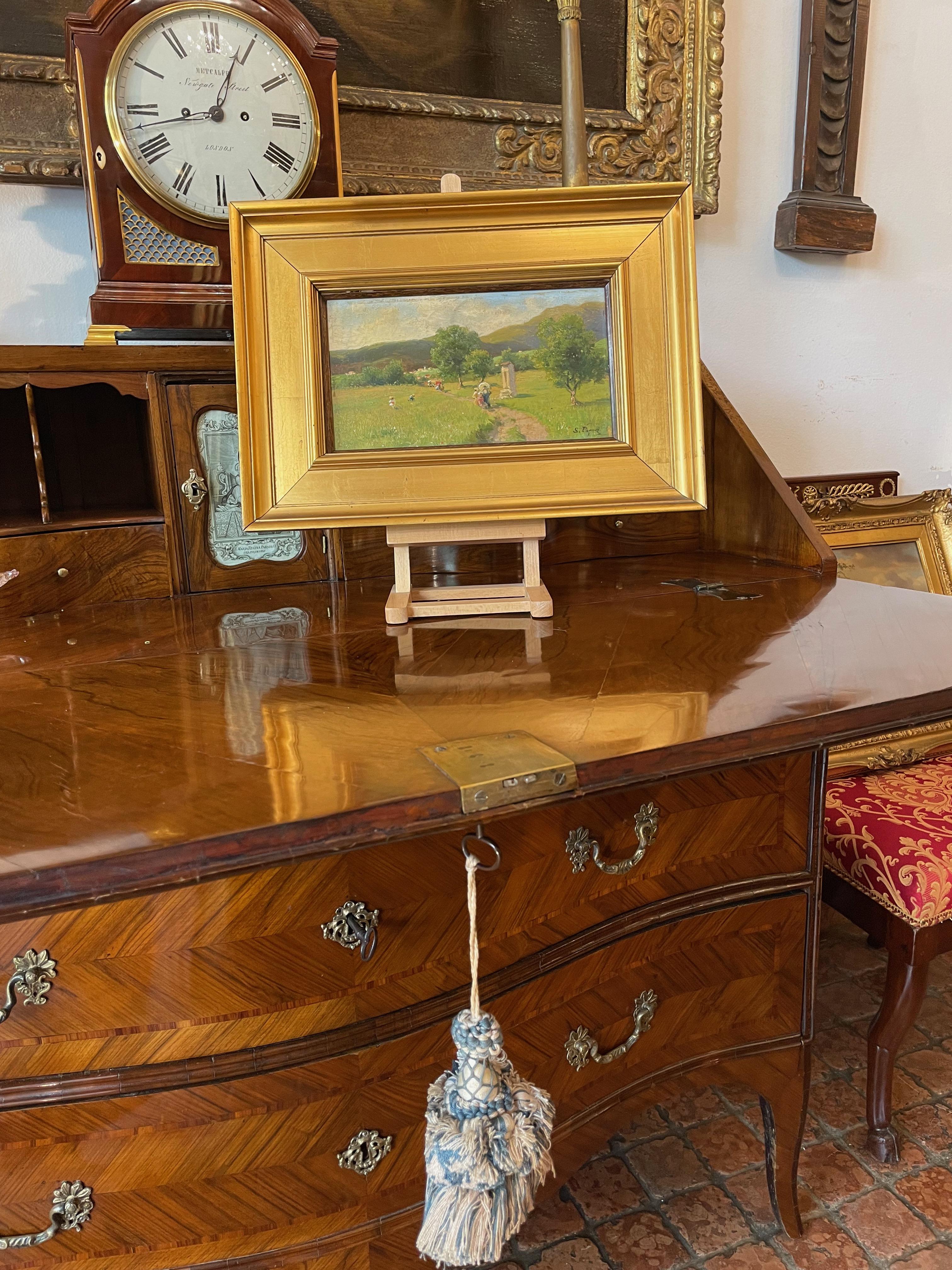 Hand-Painted 19th Century Italian Mountain Landscape with Walking Figures by Silvio Poma  For Sale