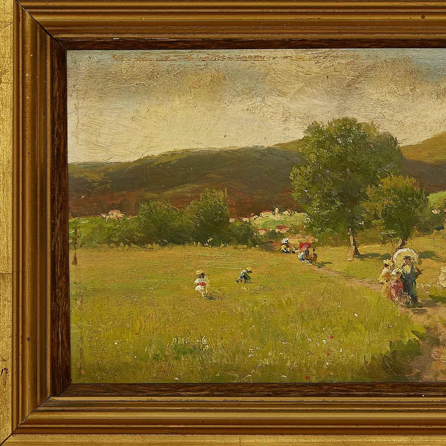 19th Century Italian Mountain Landscape with Walking Figures by Silvio Poma  In Good Condition For Sale In Milan, IT