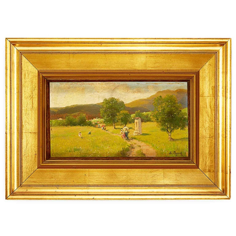 Paysage de montagne italien du 19ème siècle avec figures de