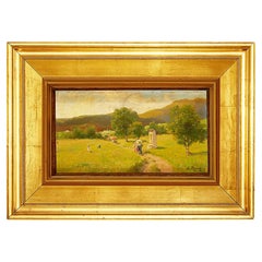 Paisaje montañoso italiano del siglo XIX con figuras andantes de Silvio Poma