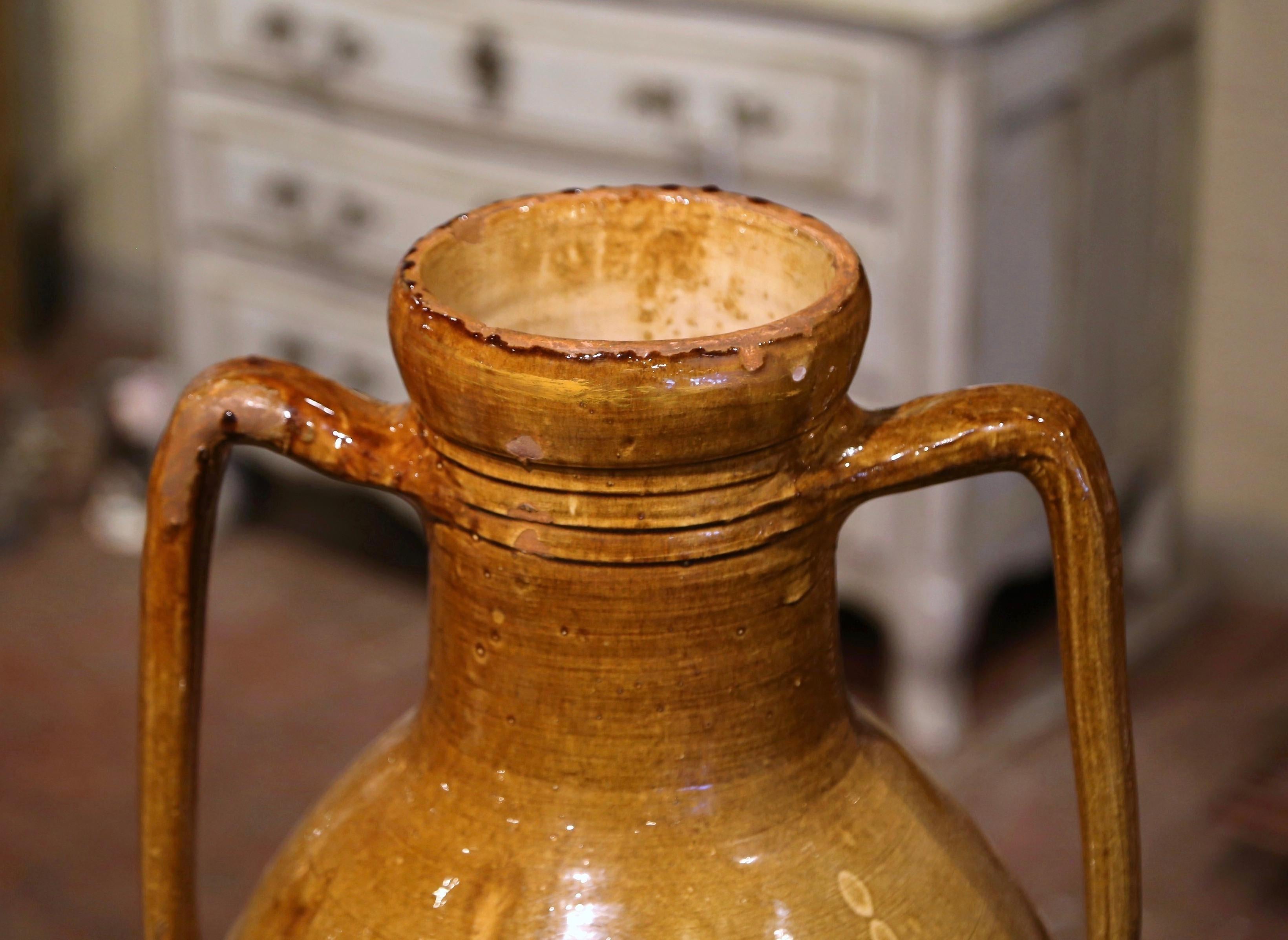 Earthenware 19th Century Italian Mustard Glazed Terracotta Olive Jar Amphora with Handles