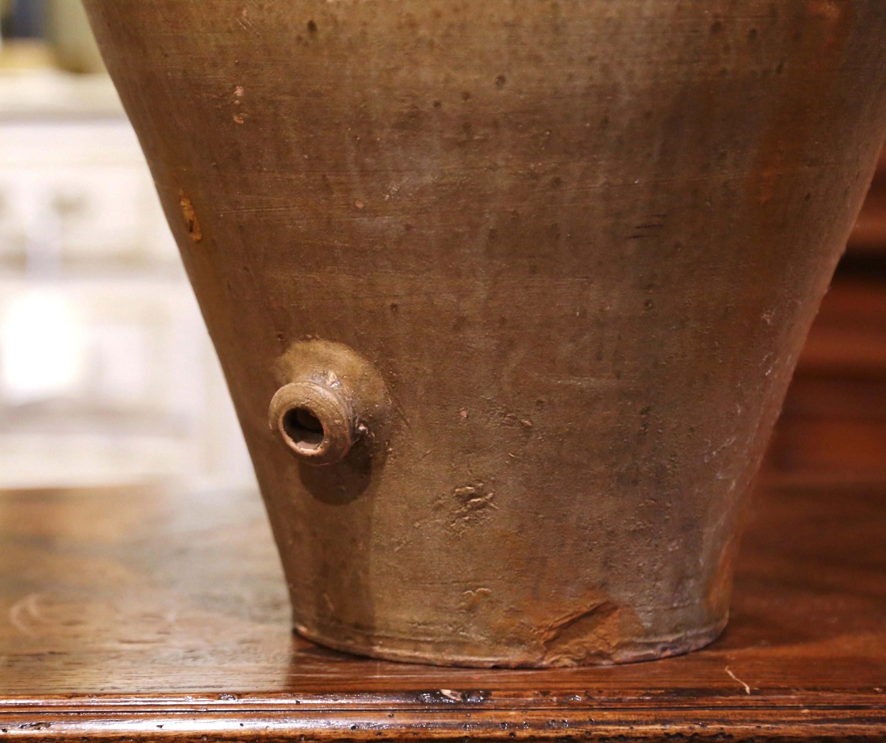 19th Century Italian Mustard Glazed Terracotta Olive Jar Amphora with Handles 1