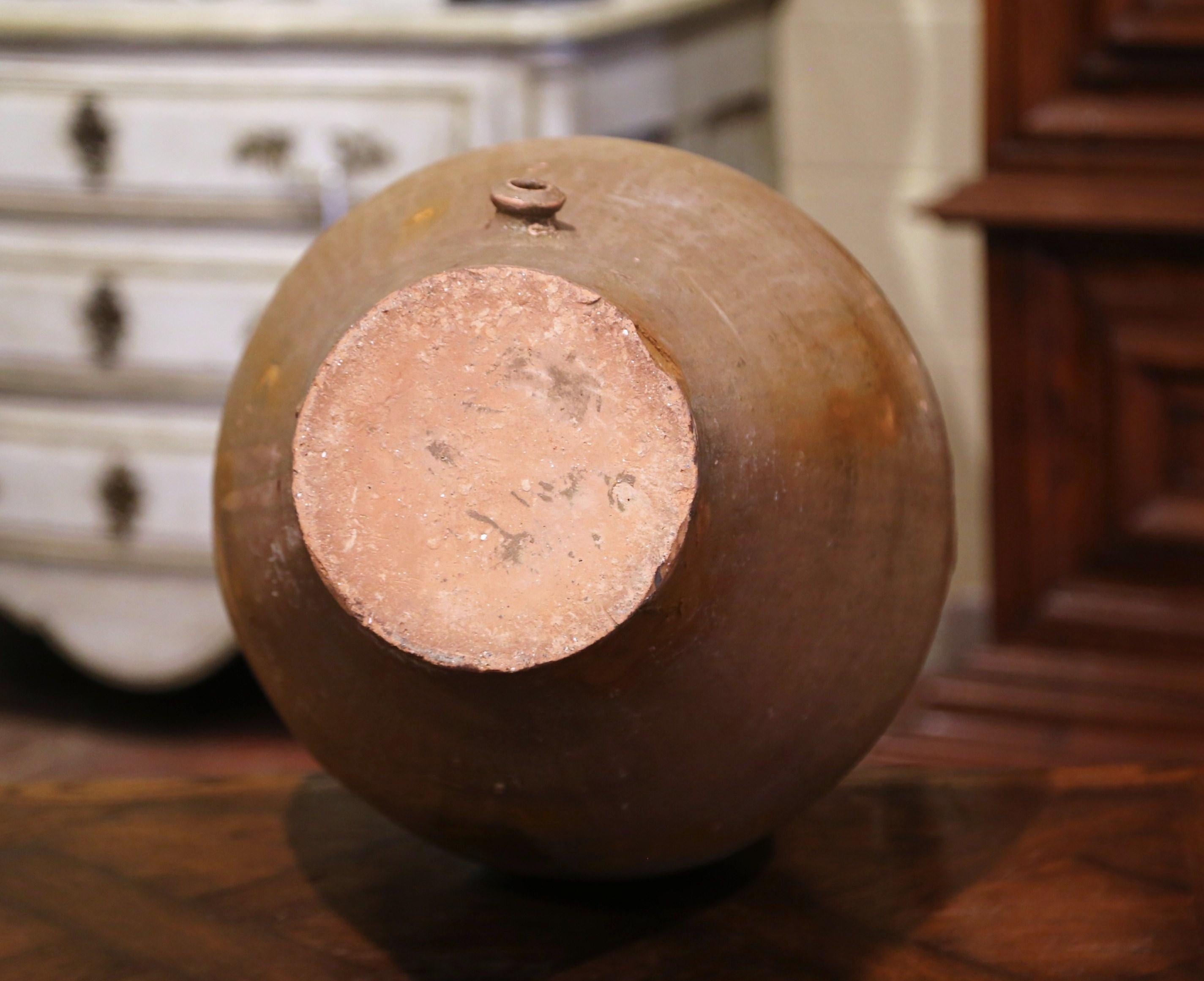 19th Century Italian Mustard Glazed Terracotta Olive Jar Amphora with Handles 3