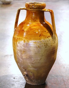 19th Century Italian Glazed Terracotta Olive Jar with Handles and Spout
