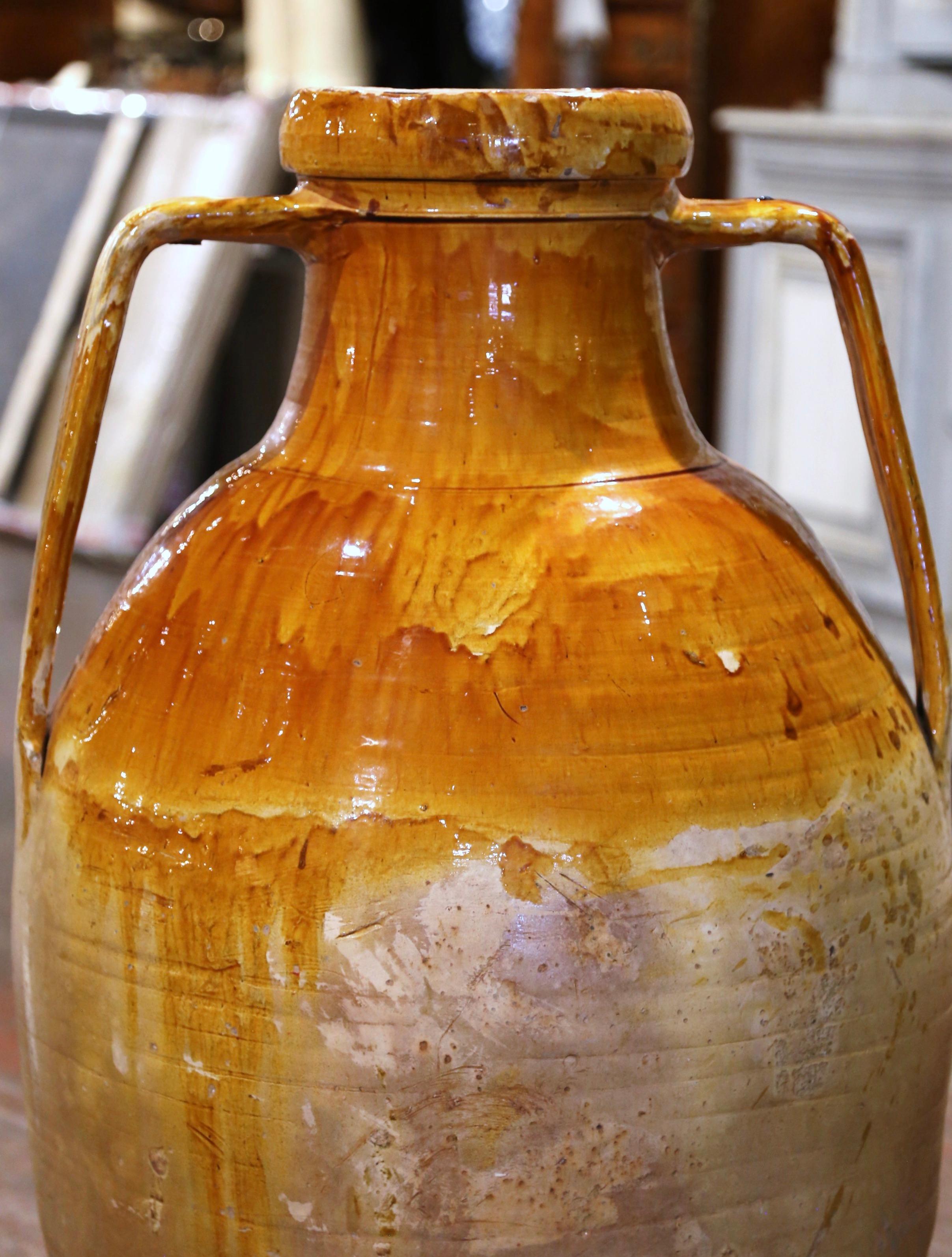 19. Jahrhundert Italienischer Senf glasiert Terrakotta Olivenöl Jar Amphora  (Glasiert) im Angebot
