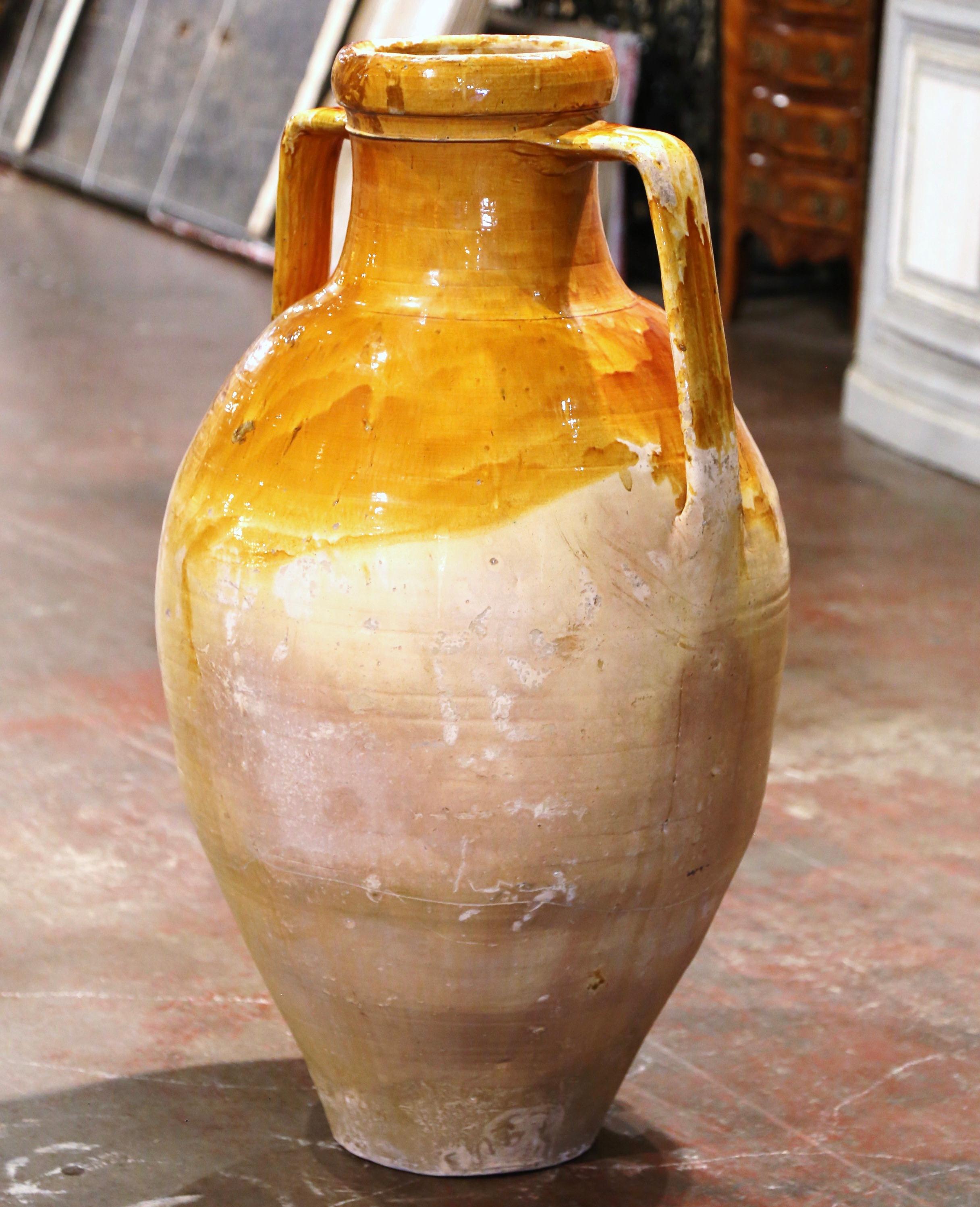 19th Century Italian Mustard Glazed Terracotta Olive Oil Jar Amphora  For Sale 2