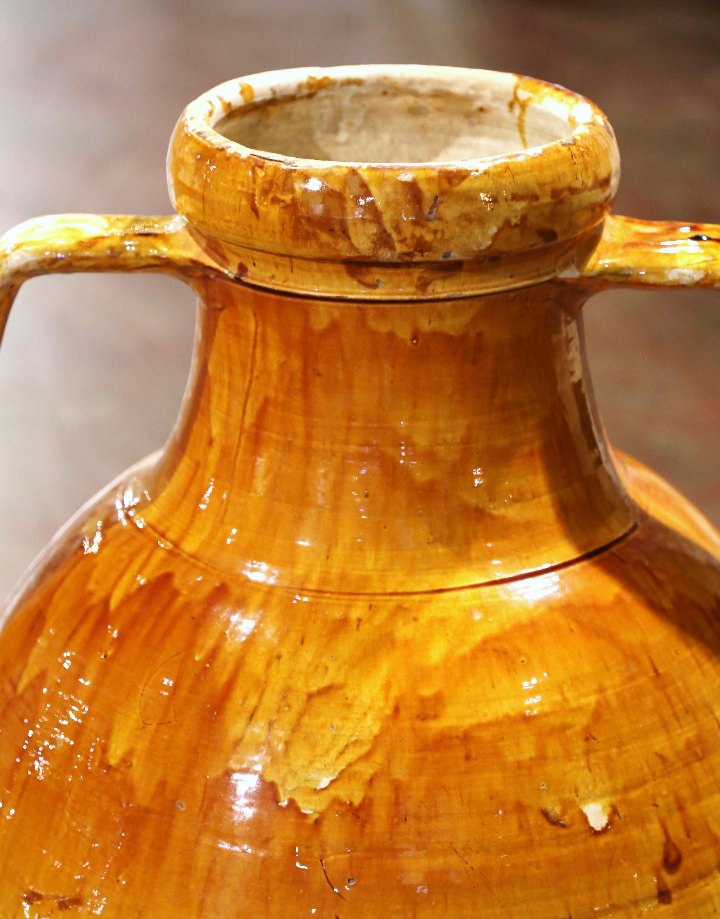 19th Century Italian Mustard Glazed Terracotta Olive Oil Jar Amphora  For Sale 3