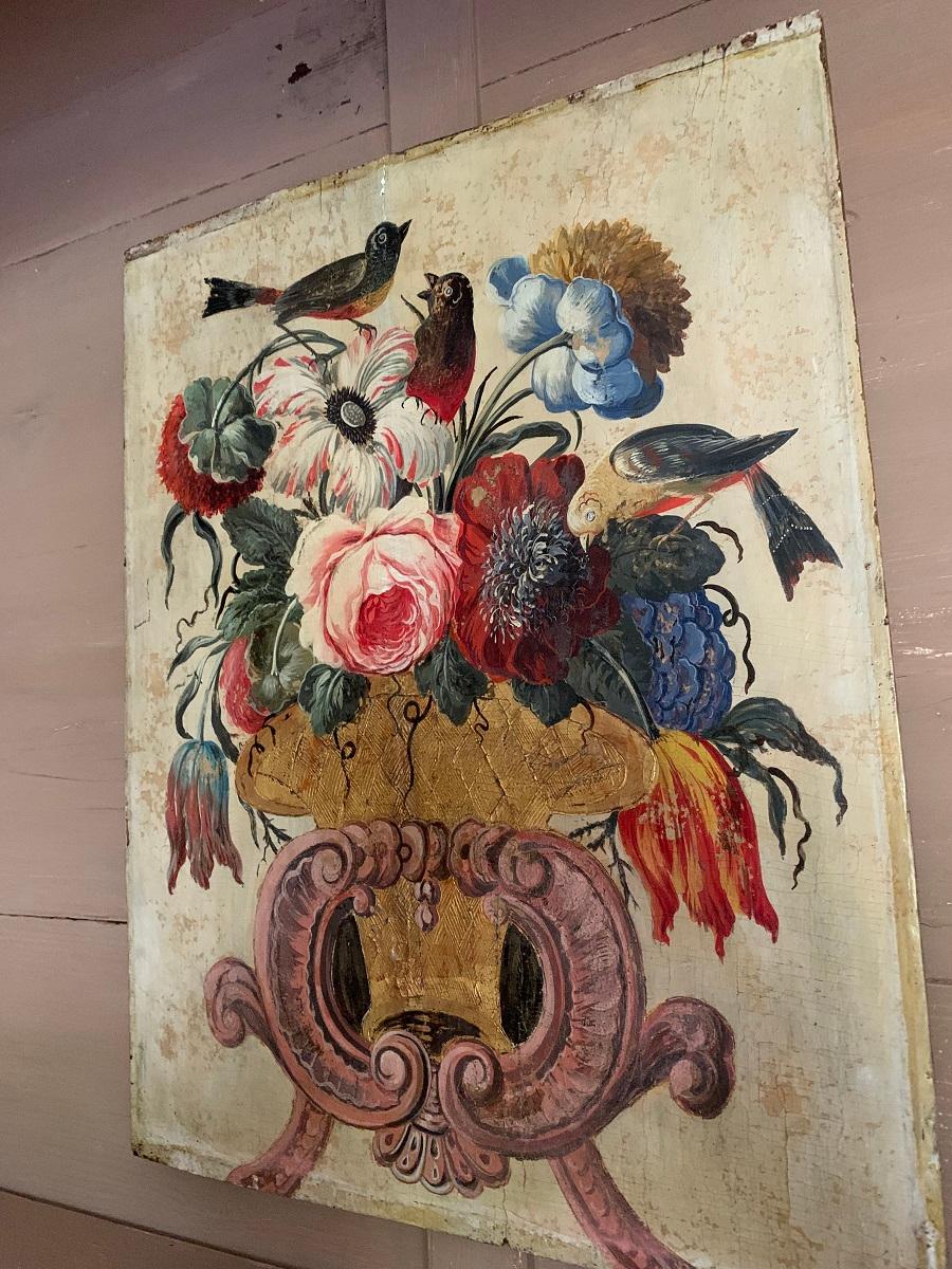 Hand-Painted 19th Century Italian Naive Flower Painting For Sale