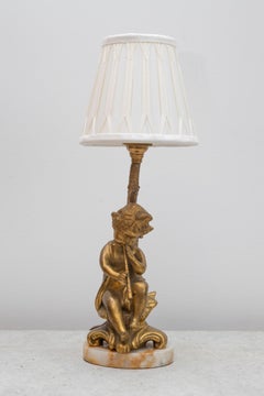 19th-Century Italian Napoleon III Gilt Bronze Figural Lamp with Cherub