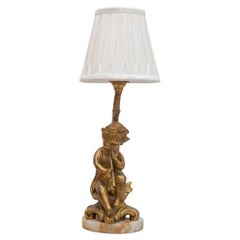 19th-Century Italian Napoleon III Gilt Bronze Figural Lamp with Cherub
