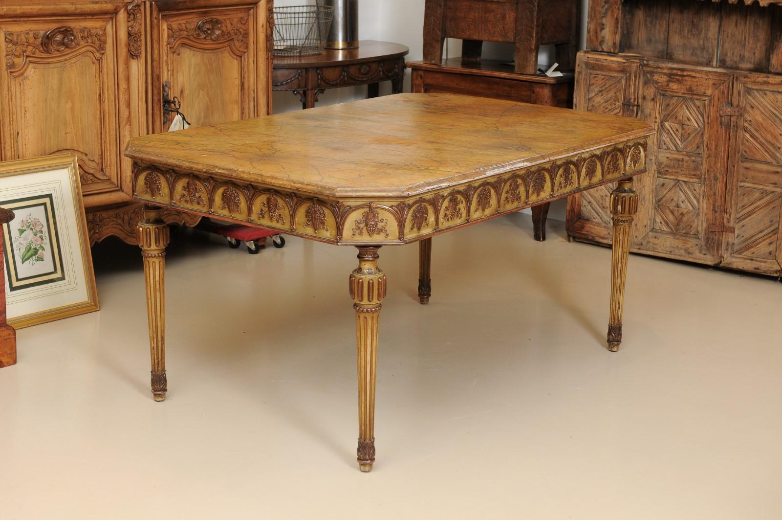 Italian Neapolitan Style Painted Dining Table with Faux Marble Top For Sale 5