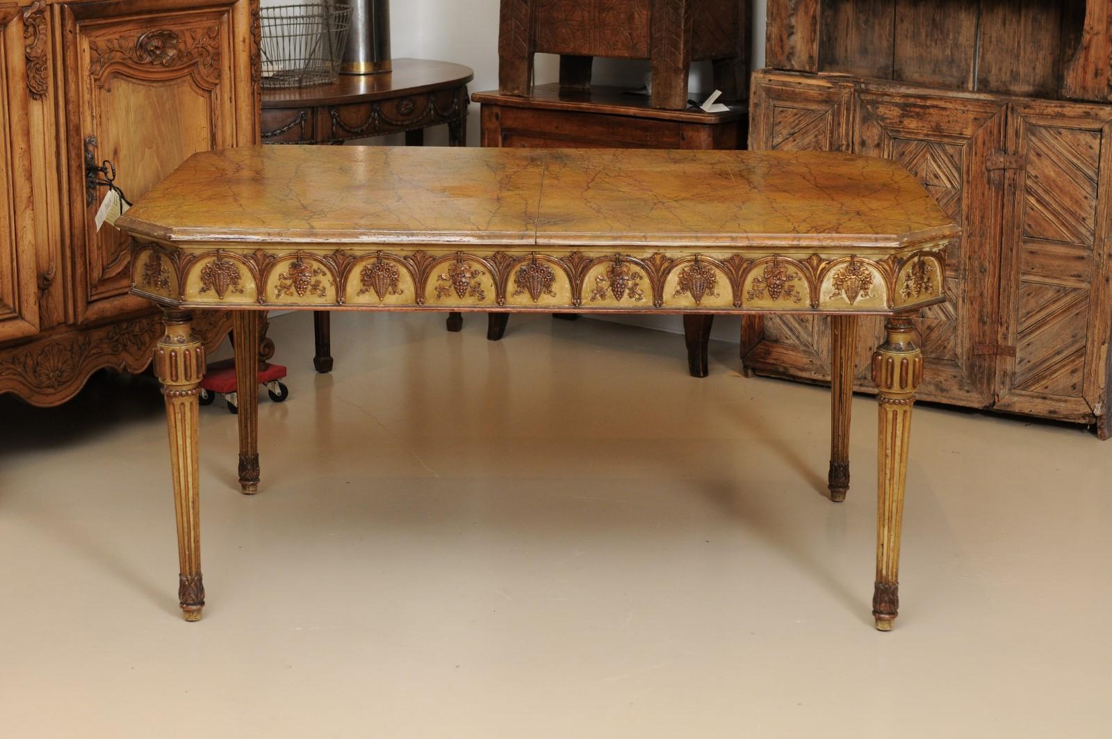 Italian Neapolitan Style Painted Dining Table with Faux Marble Top For Sale 6