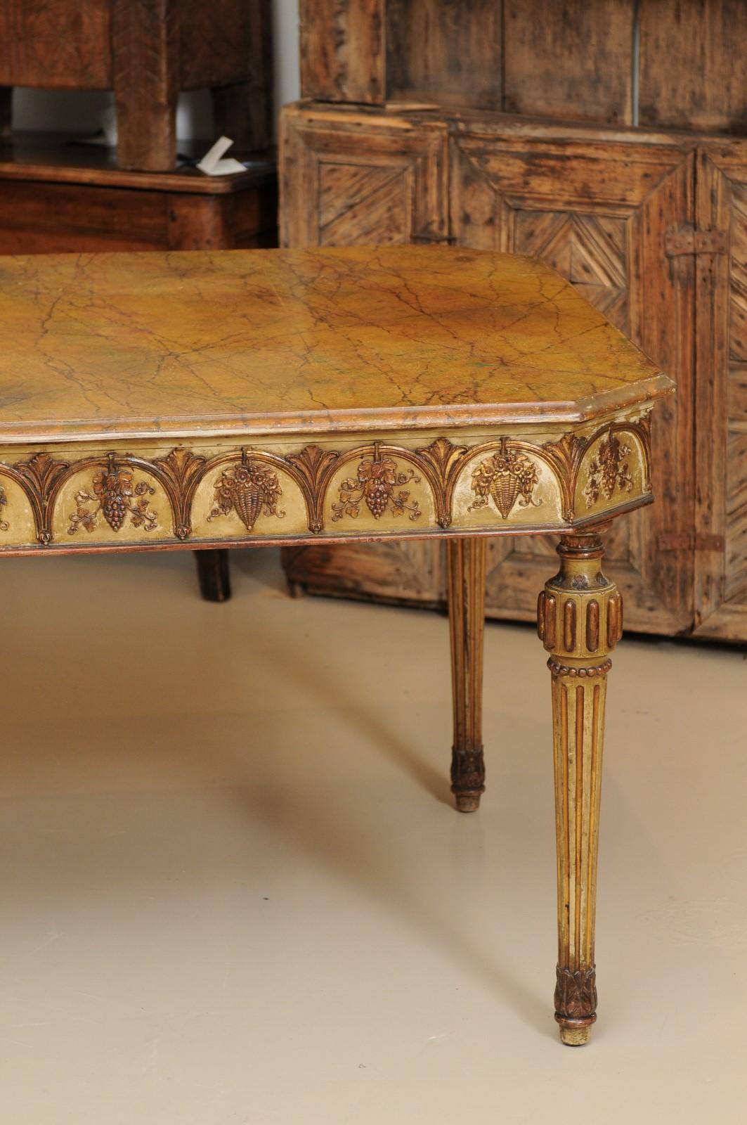 Italian Neapolitan Style Painted Dining Table with Faux Marble Top For Sale 7