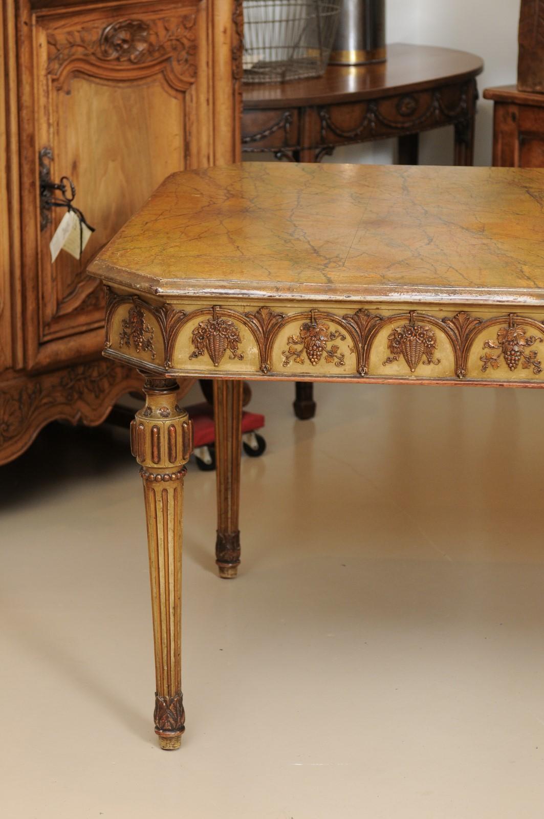 Italian Neapolitan Style Painted Dining Table with Faux Marble Top For Sale 8