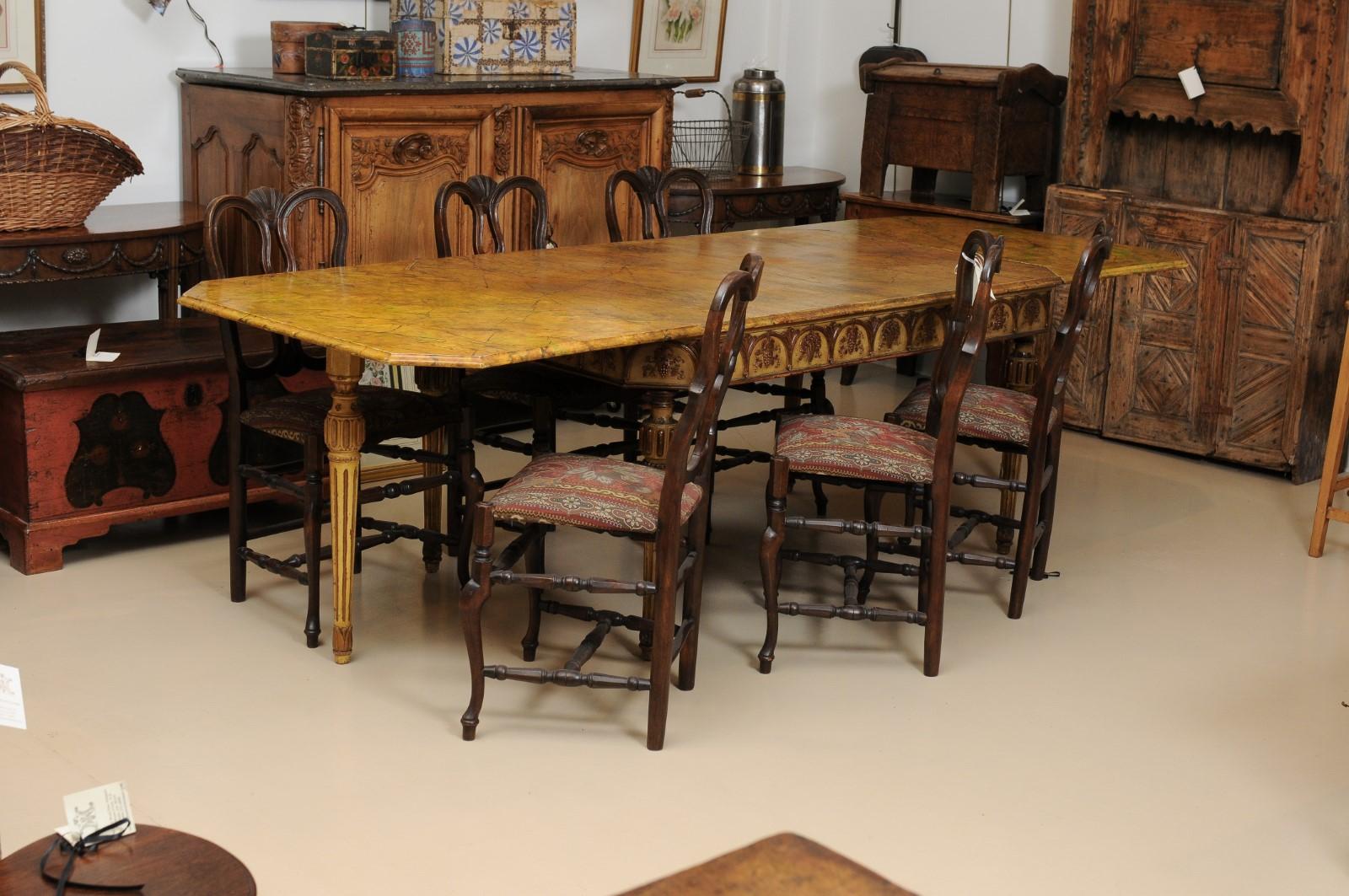 Italian Neapolitan Style Painted Dining Table with Faux Marble Top For Sale 9