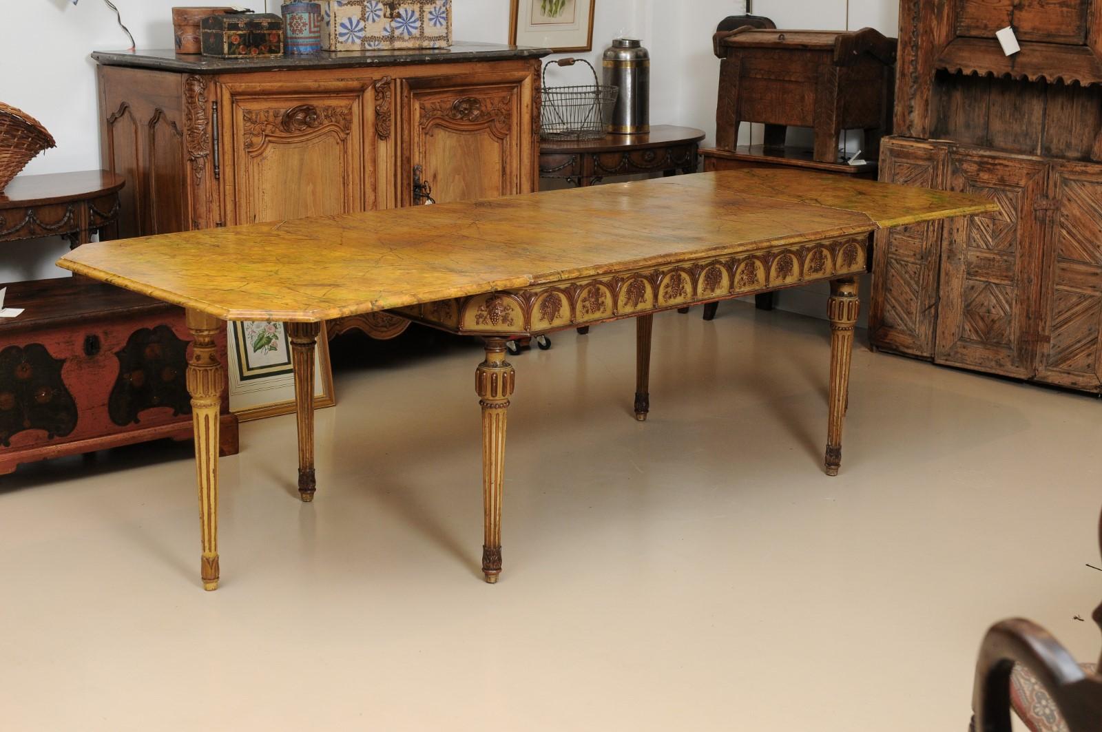 Italian Neapolitan Style Painted Dining Table with Faux Marble Top For Sale 10