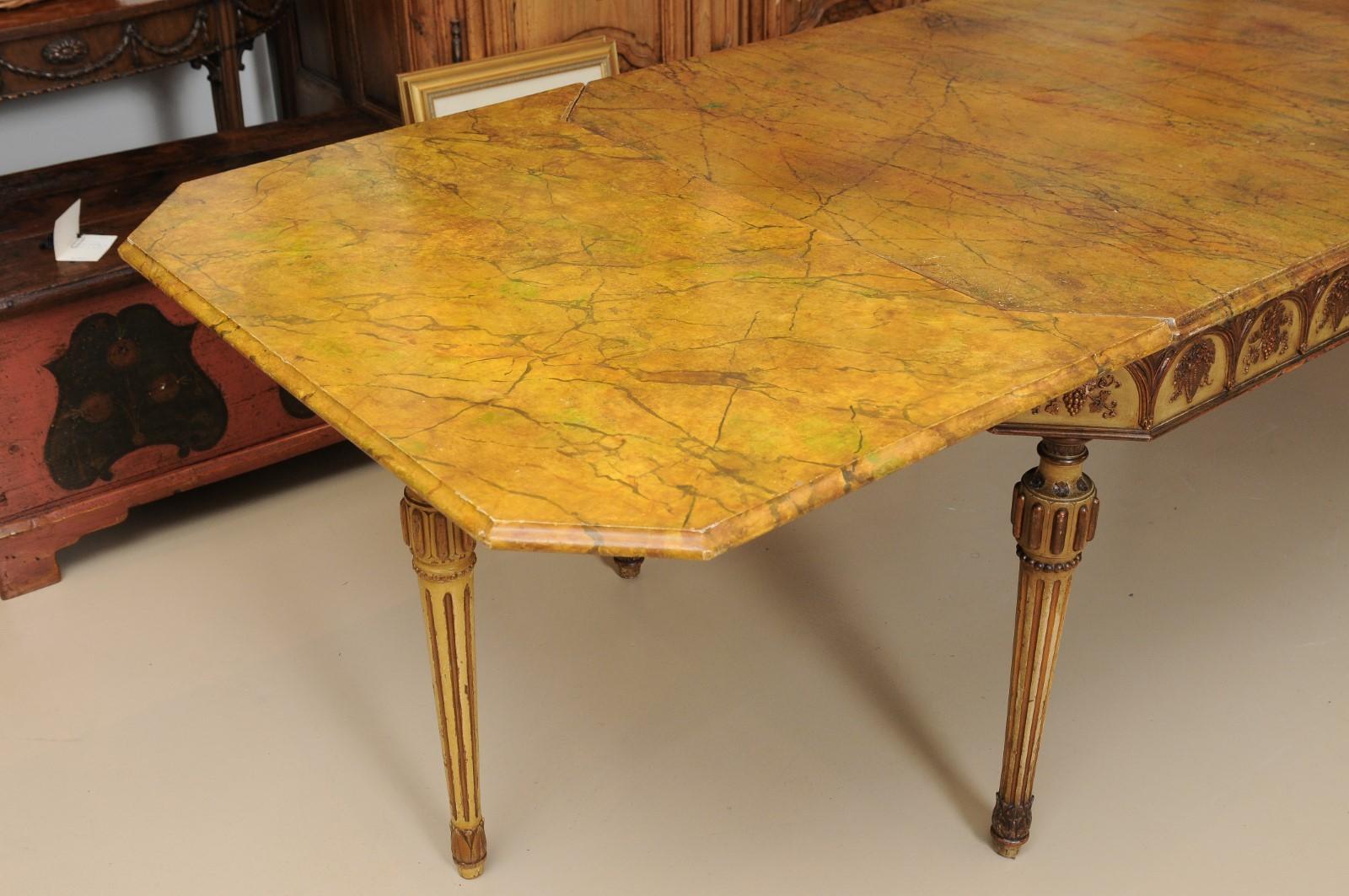 Italian Neapolitan Style Painted Dining Table with Faux Marble Top For Sale 11