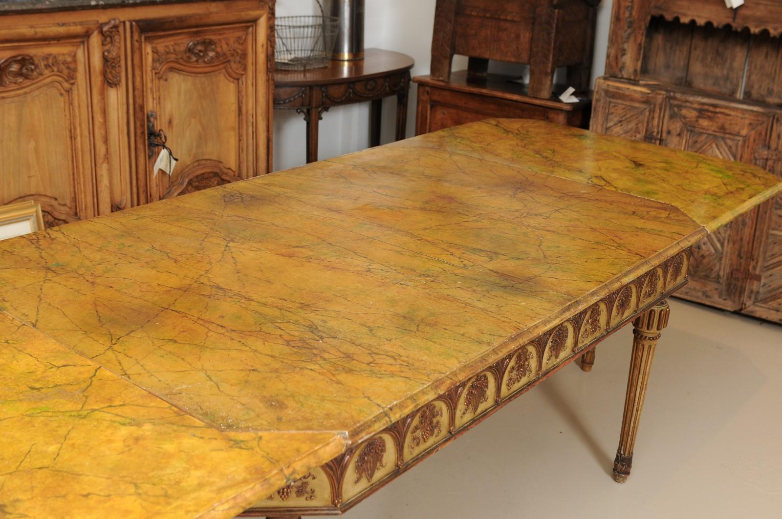 Italian Neapolitan Style Painted Dining Table with Faux Marble Top For Sale 12