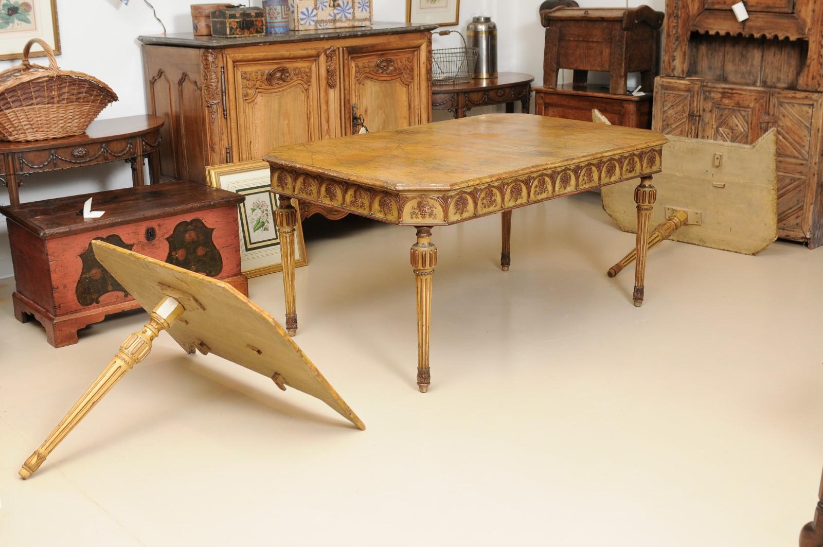 20th Century Italian Neapolitan Style Painted Dining Table with Faux Marble Top For Sale