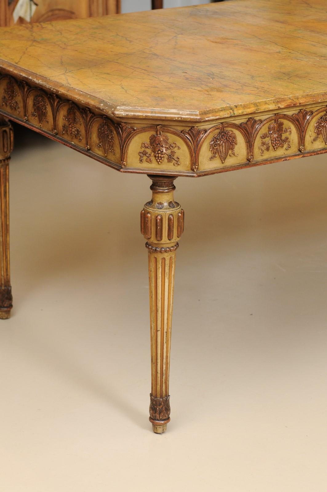 Italian Neapolitan Style Painted Dining Table with Faux Marble Top For Sale 1