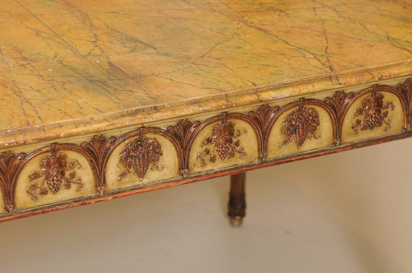 Italian Neapolitan Style Painted Dining Table with Faux Marble Top For Sale 2