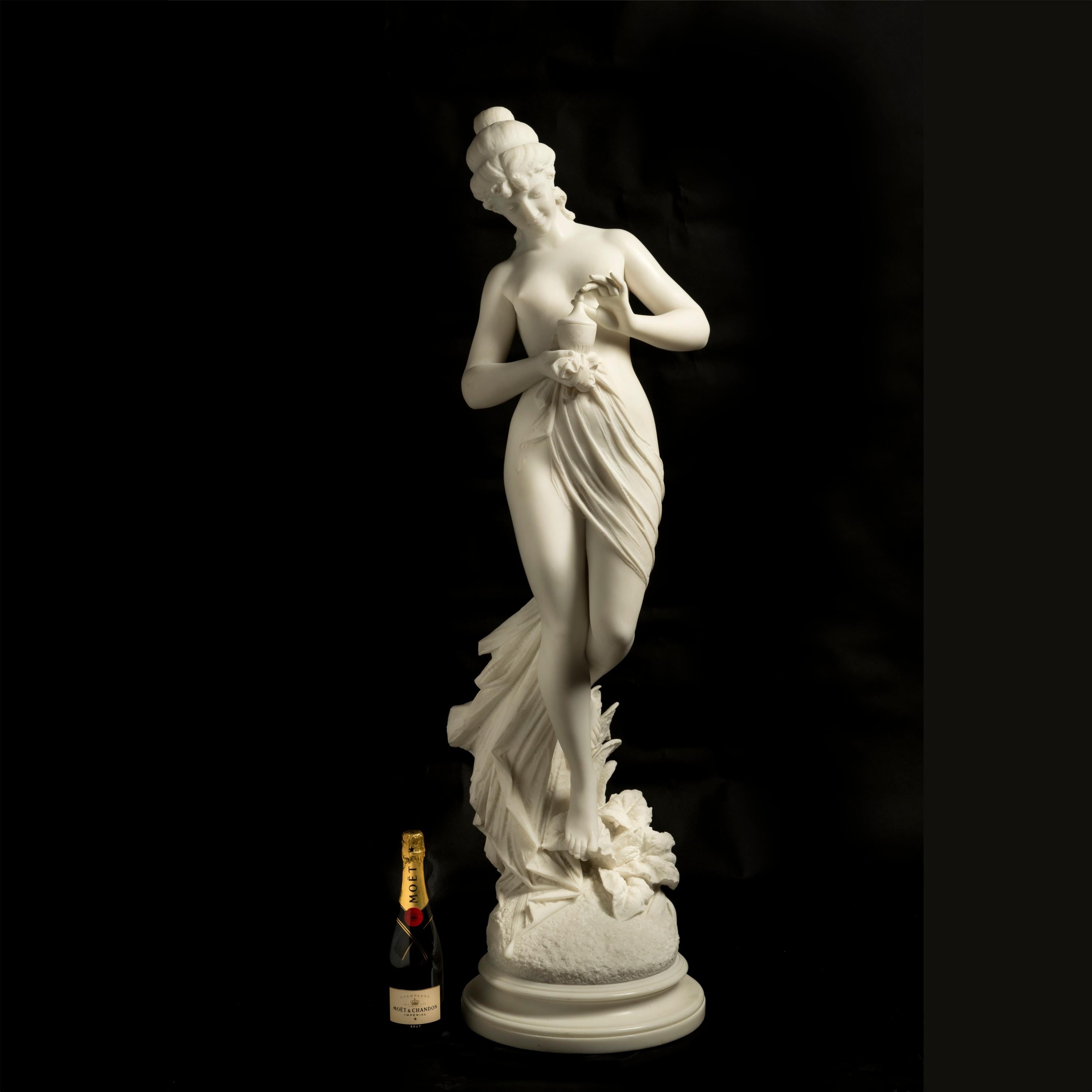 Romantic 19th Century Italian Nearly Life-Size Marble Sculpture of Pandora by F. Andreini For Sale