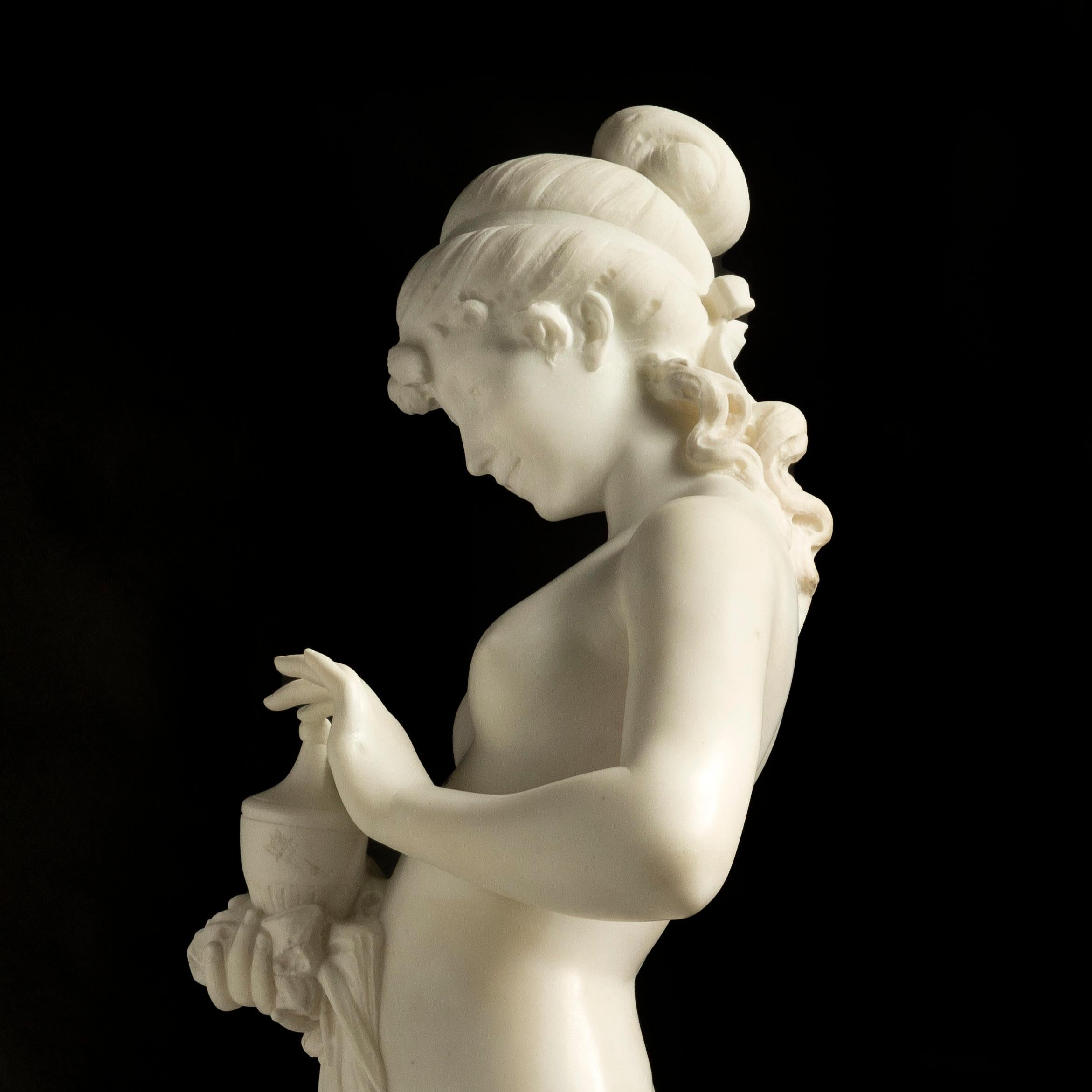 Marbre statuaire Sculpture italienne en marbre de Pandora du 19e siècle, presque grandeur nature, par F. Andreini en vente