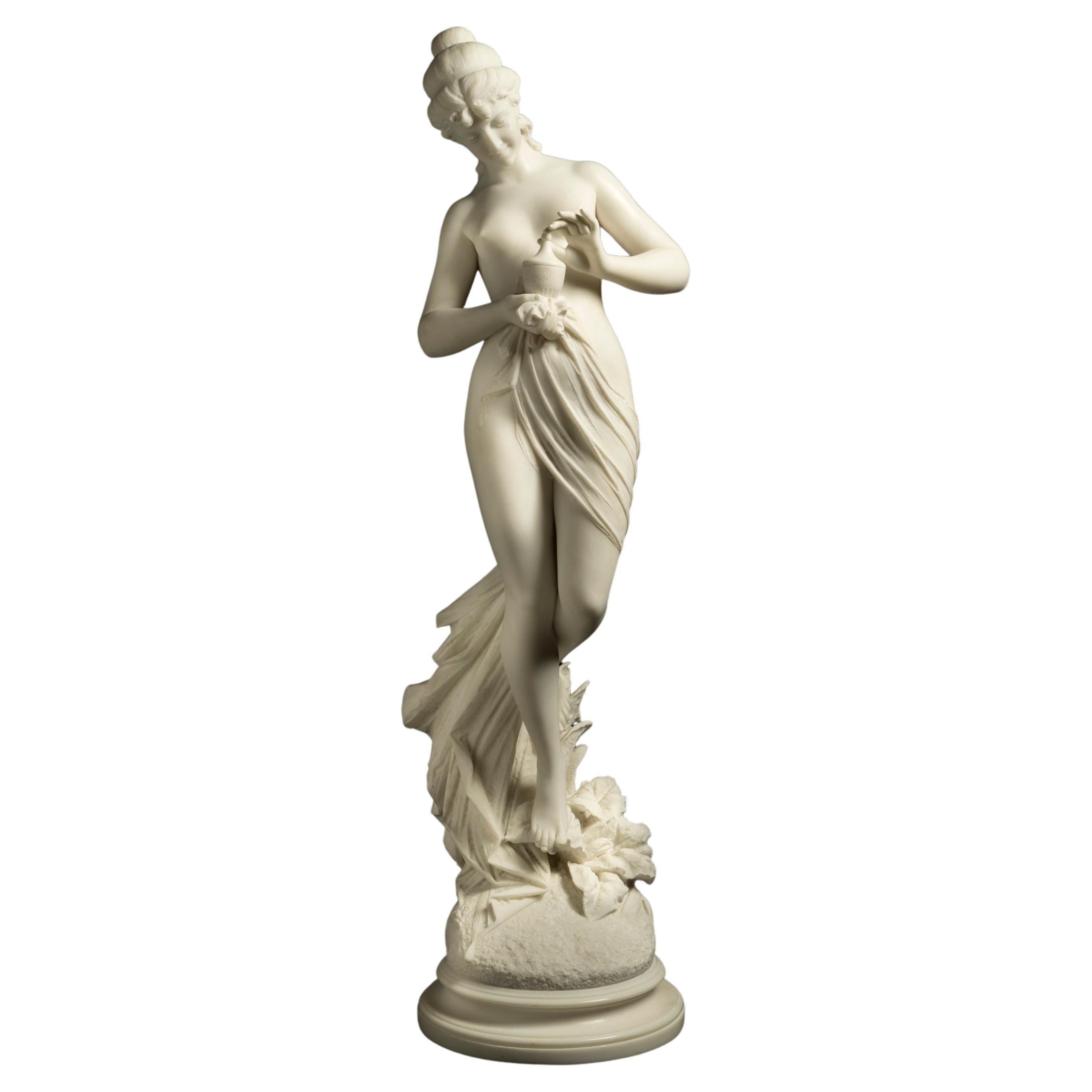 Sculpture italienne en marbre de Pandora du 19e siècle, presque grandeur nature, par F. Andreini en vente