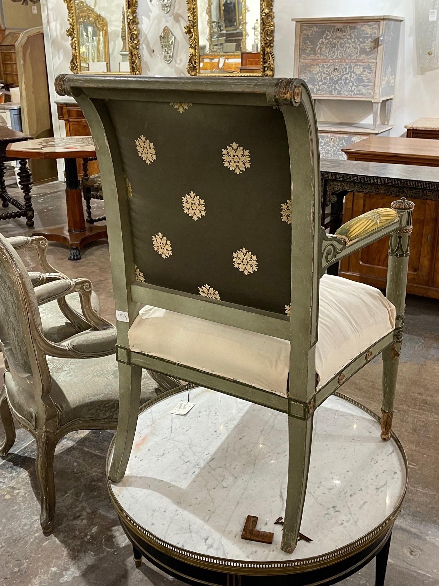 19th Century Italian Neo Classical Carved and Painted Arm Chair 4
