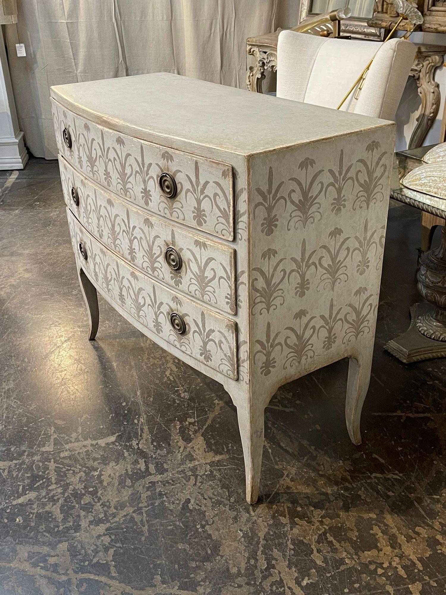 Hand-Painted 19th Century Italian Neo-Classical Curved Front Painted Commode For Sale